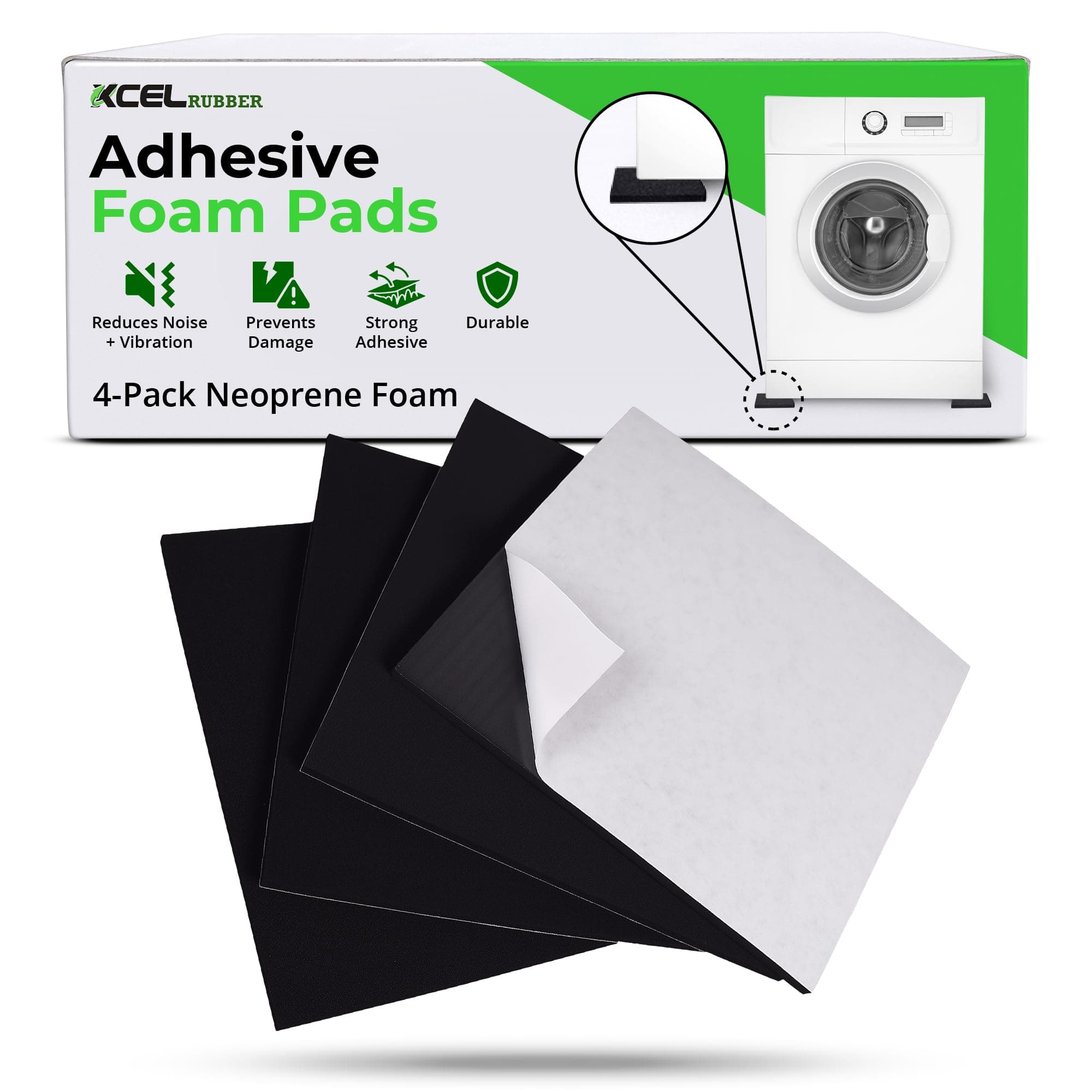 4 Pack 12" x 12" x 1/4" Self Stick Foam Rubber Pads with Adhesive Versatile Adhesive Foam Rubber Pads Sheets for Appliances and Furniture, Neoprene Foam Pads Adhesive