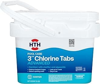42055 Pool Care 3" Chlorine Tabs Advanced, Swimming Pool Sanitizer with Clarifier & Algaecide - Destroys Bacteria & Algae, Delivers Crystal Clear Water All Season, Slow Dissolving, 25 lbs