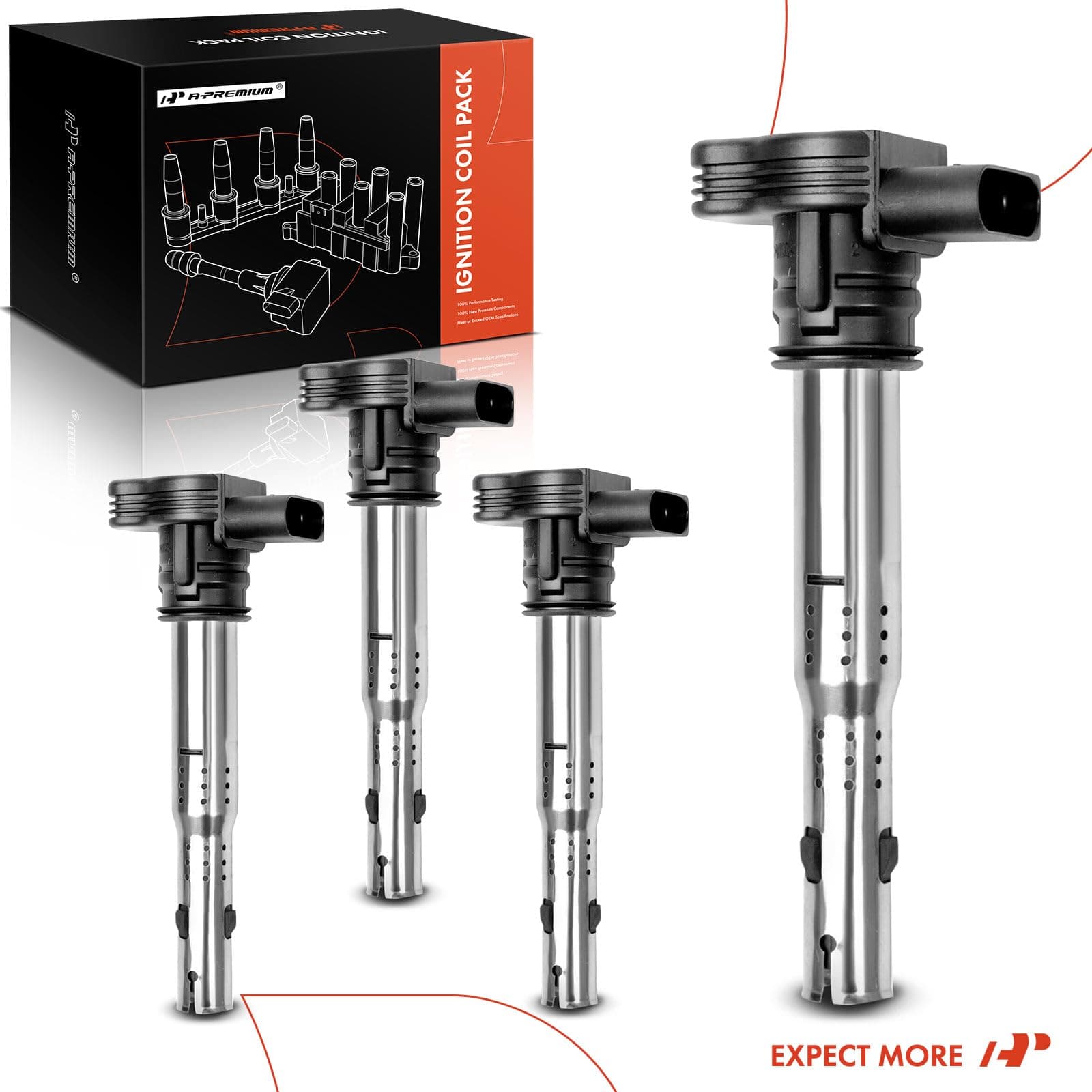 A-Premium Ignition Coils Pack for Audi A3 A4 A5 A6 Quattro Allroad Q5 Volkswagen Beetle Golf Jetta Passat 2.0L 2.5L Turbo Only 4-PC Set