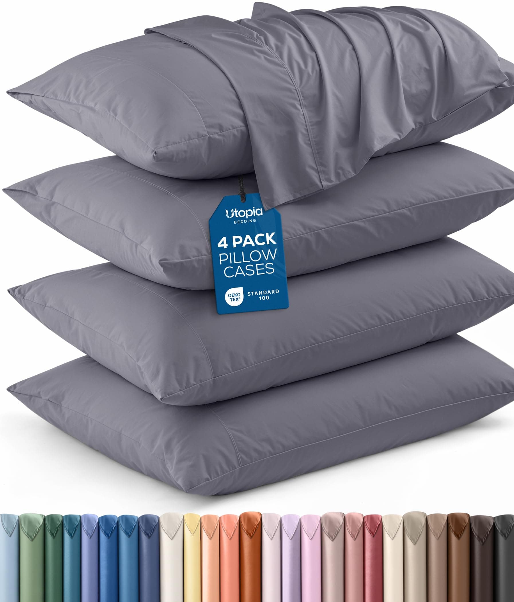 Utopia Bedding Queen Pillow Cases - Pack of 4 - Envelope Closure - Soft Brushed Microfiber Fabric - Shrinkage and Fade Resistant Pillow Covers Queen Size 20 X 30 Inches (Grey)