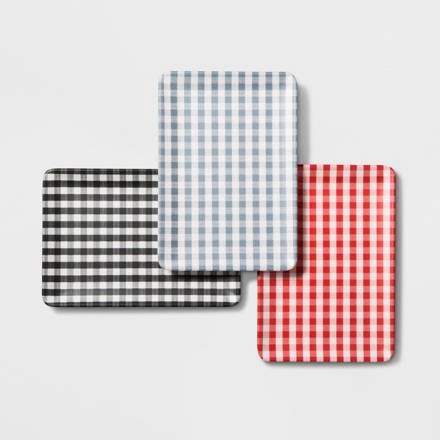 Hearth & Hand with Magnolia Gingham Check Rectangular Serving Trays, Set of 3