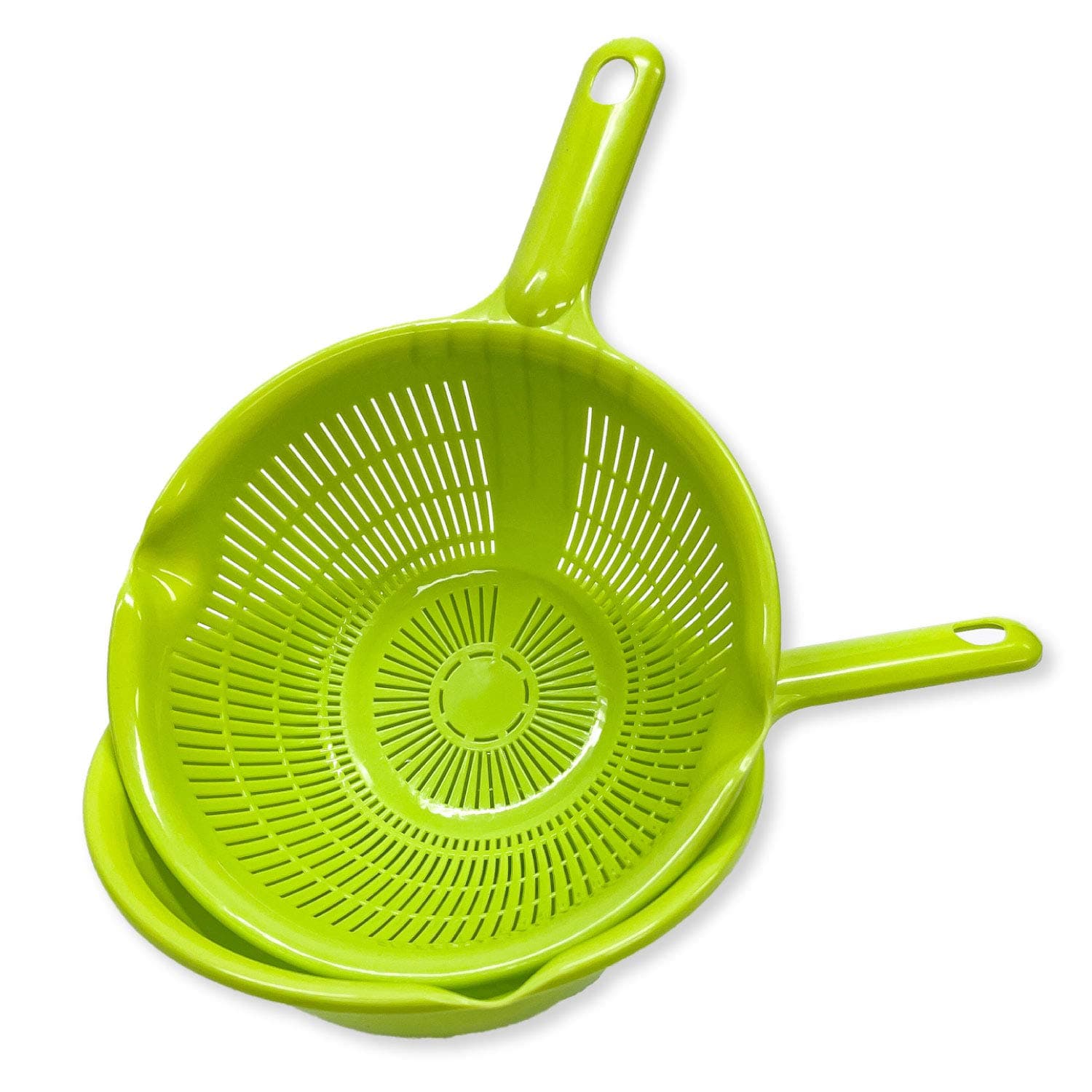 Kitchen Colanders and Bowl with Handle Pair Set. Easy to Use, 1.3-quart, 8" Handy Size, for Pasta, Spaghetti, Berry, Veggies, Fruits, Noodles, Salads, Made in Japan (Green with Handle)