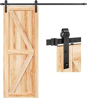 EaseLife 4 FT Sliding Barn Door Hardware Track Kit,Basic J Pulley,Slide Smoothly Quietly,Easy Install (4FT Track Kit for 24" Wide Single Door)
