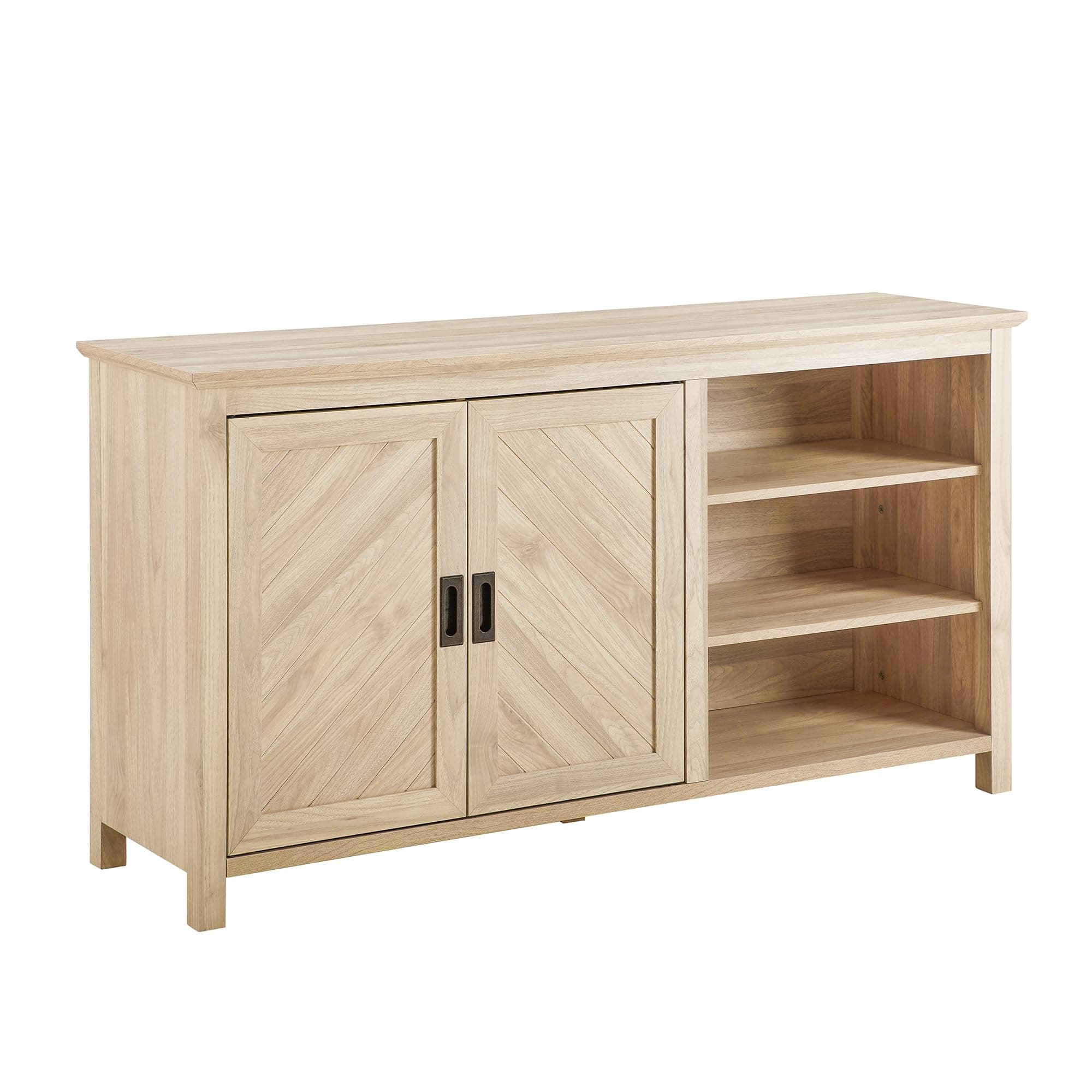 Modern Wood Grooved Buffet Sideboard with Open Storage-Entryway Serving Storage Cabinet Doors-Dining Room Console, 58 Inch, Birch