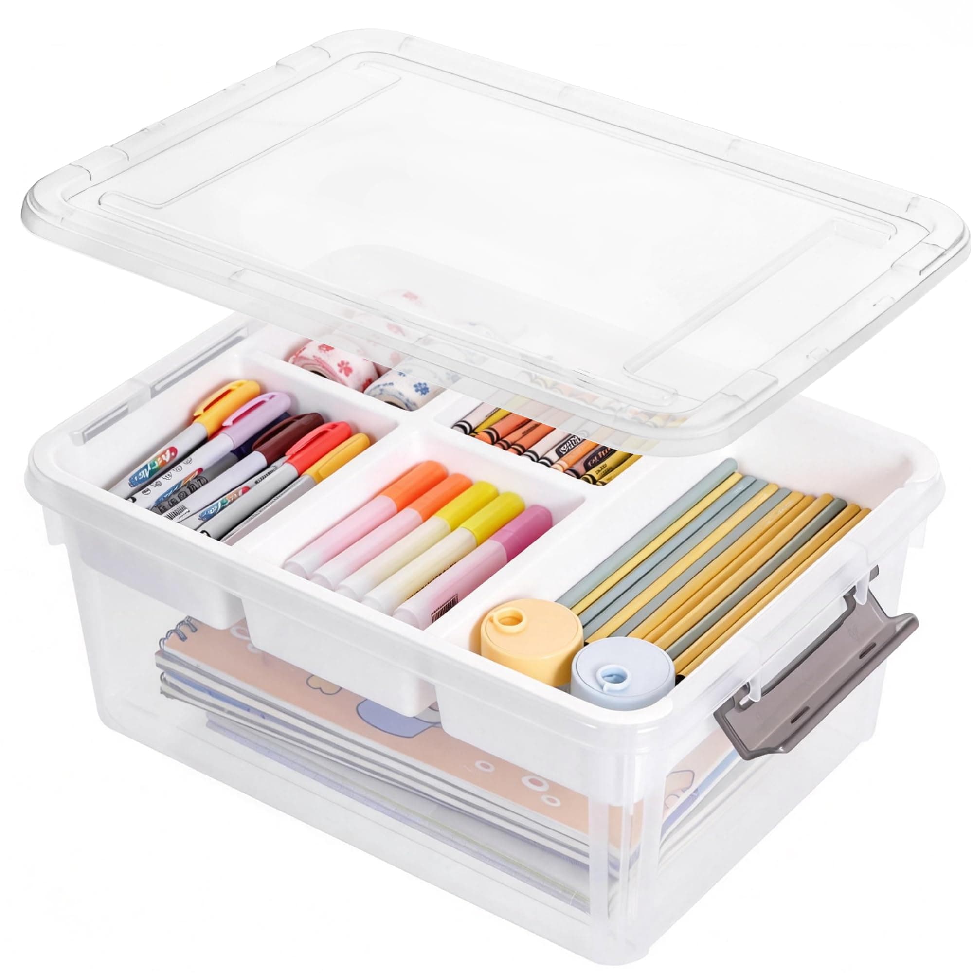17 QT Clear Plastic Craft Storage Box with Removable Trays & Dividers, Craft Organizer and Art Supply Organizer for Painting, Medicine, Beads, and Home Organization,1 Pack