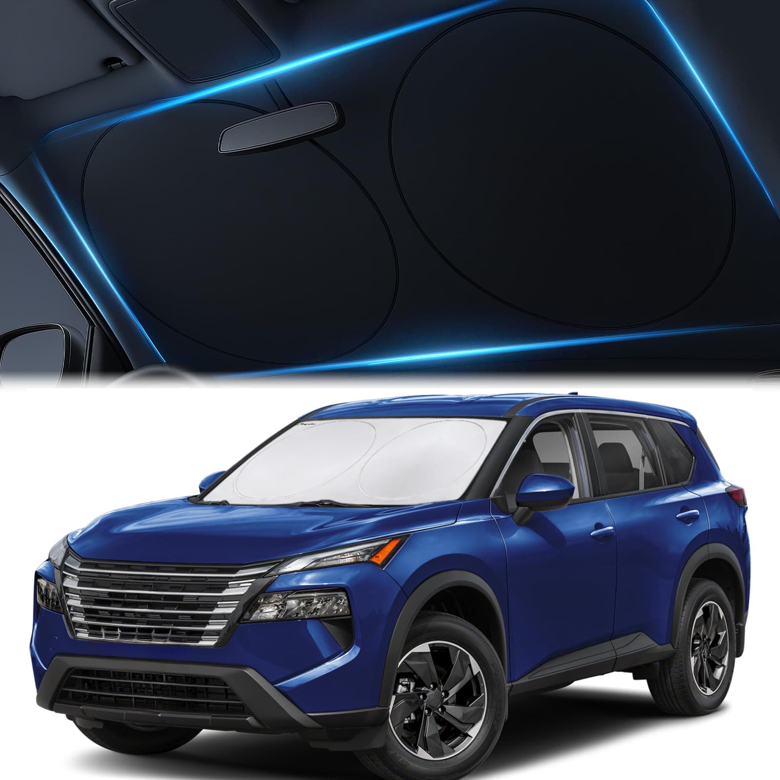 Car Windshield Sunshade – Double-Layer Design for 2X Heat Blocking, Blocks UV Rays, Foldable Sun Shade for Cars, Trucks & SUVs, Keeps Interior Cooler, Medium (59 x 31 in)