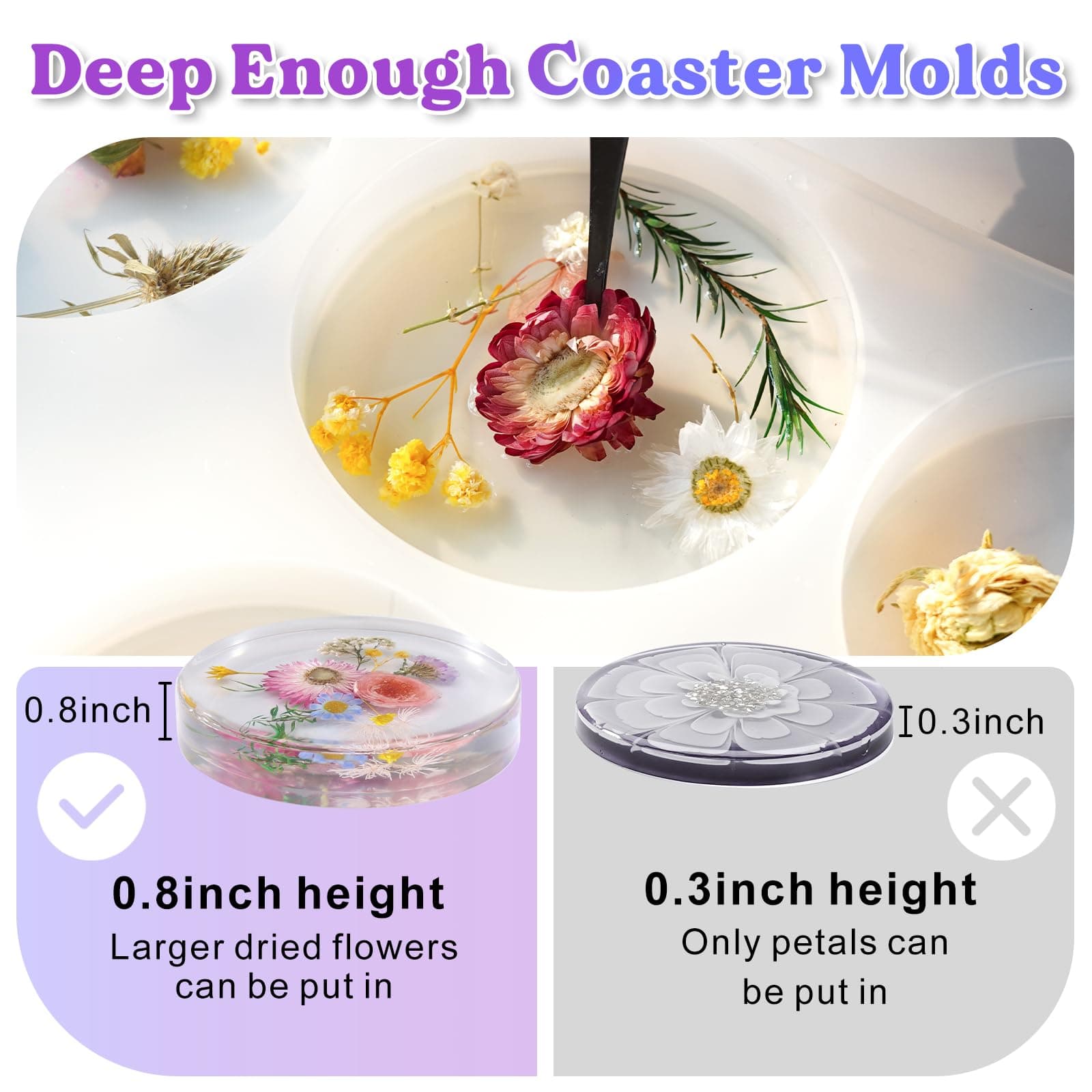 LET'S RESIN Extra Deep Coaster Resin Molds Silicone, Large 6 Cavity Silicone Molds for Resin, Round Silicone Coaster Molds for Epoxy Resin, Cups Mats, DIY Craft