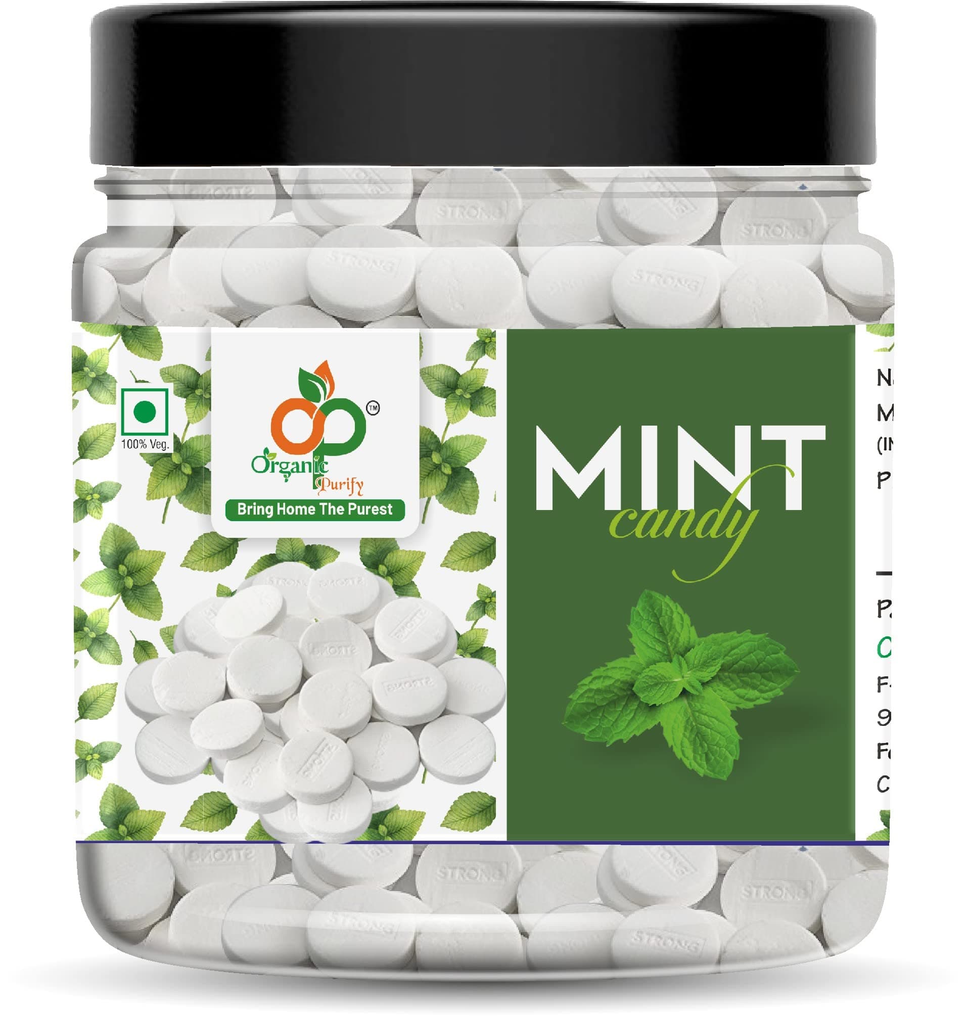Organic Purify White Mint Candy (Pepper Mint Goli) Safed Mint | Jar Pack 400 Gram