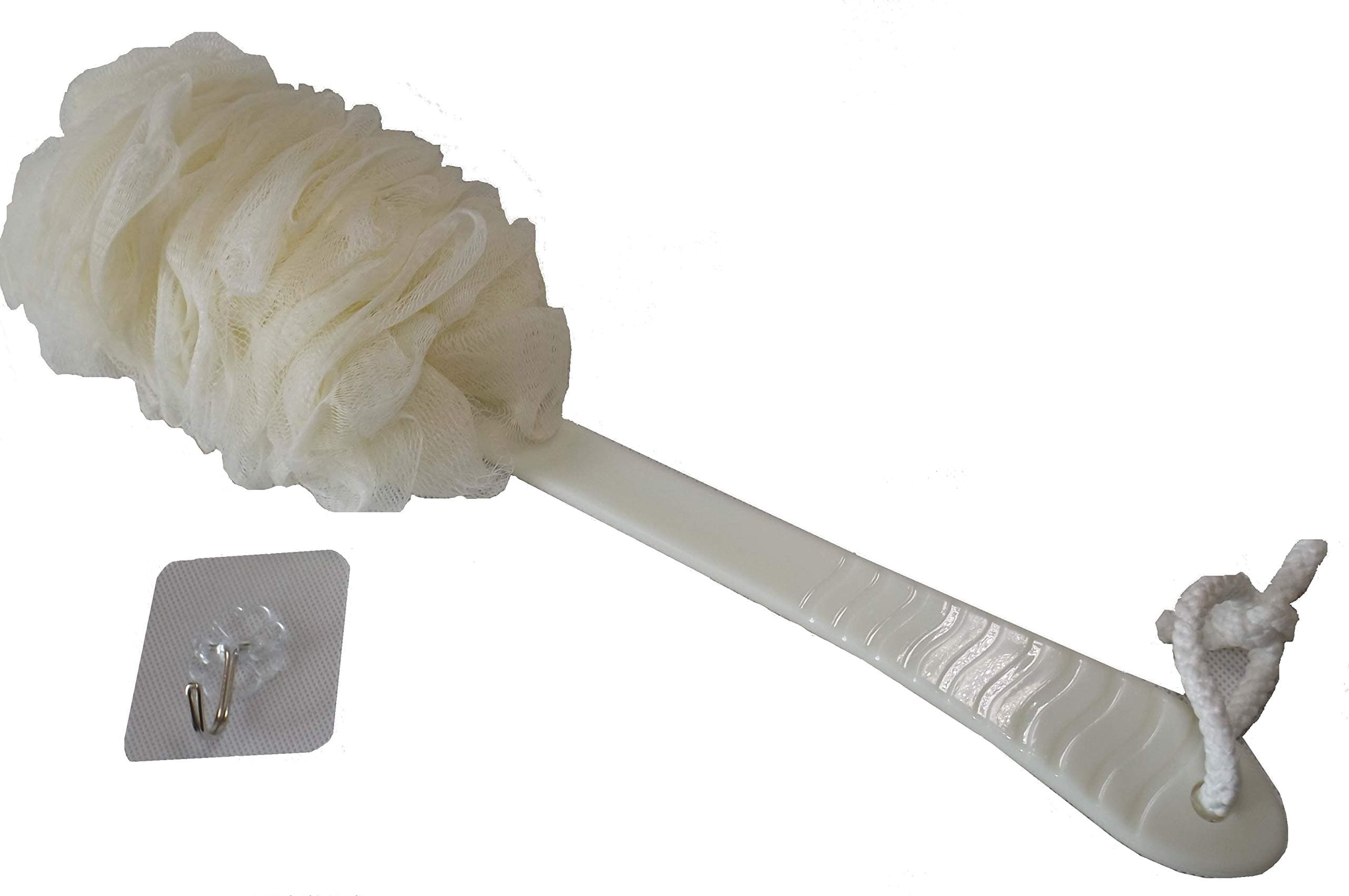 Mesh Soft Puff Body Soft Brush Long Handle Shower Bath Sponge Seniors Elderly Disabled Patients Pregnant Arthritis Sufferers Ladies Grandparents (White)
