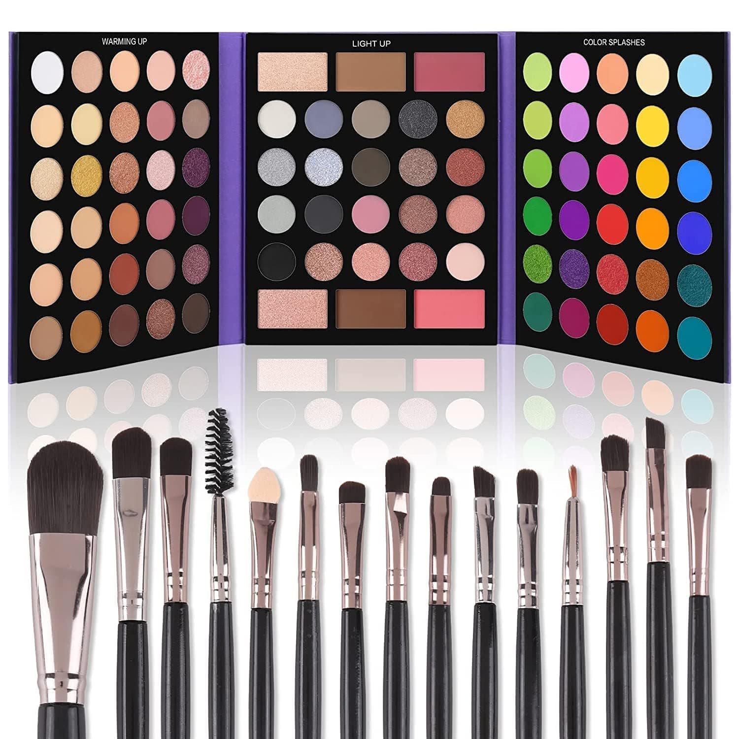 Eyeshadow Palette with 15Pcs Brushes Makeup Set, Pigmented 86 Colors Make Up Sets Valentine's Day Gift, Matte Shimmer Glitter Eye Shadow Pallet Highlighter Contour Blush Powder Brush Beauty Kit