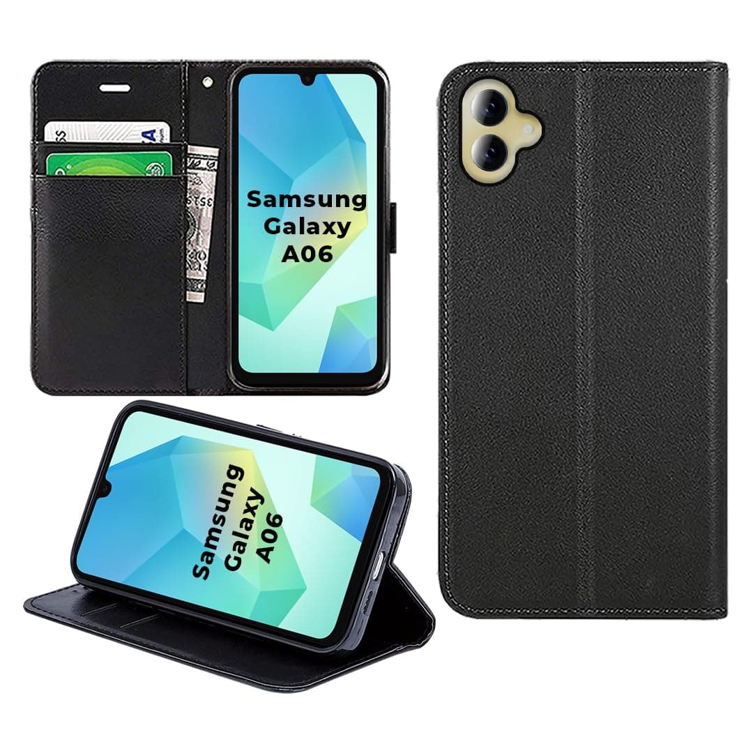 DN-Technology For Samsung Galaxy A06 Case Flip Wallet [Card Holder] [Magnetic Closure] [Kickstand] PU Leather Phone Cover 6.7 inch (BLACK)