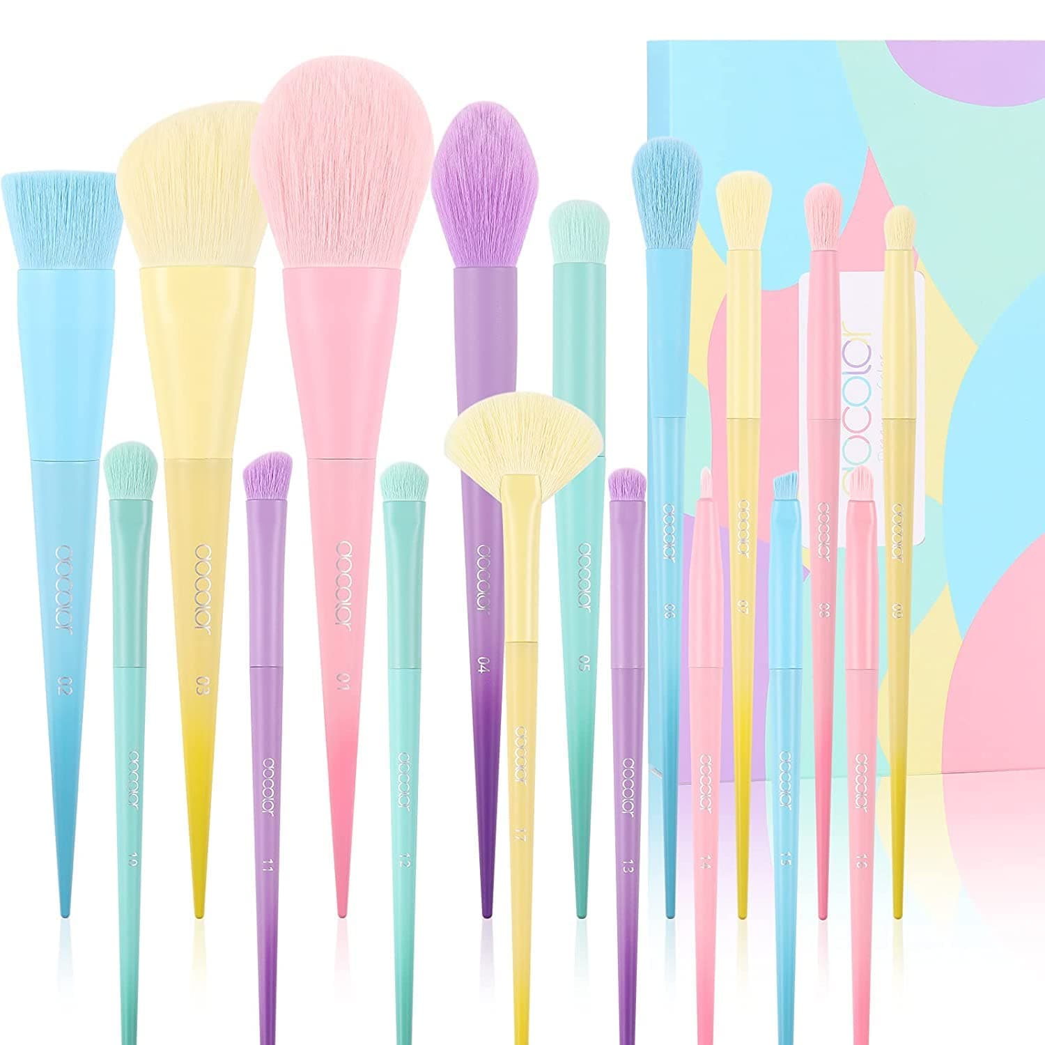 Docolor Makeup Brushes 17 Pcs Colourful Makeup Brush Set Premium Synthetic Kabuki Foundation Blending Face Powder Blush Concealers Eyeshadow Rainbow Make Up Brush Set - Dream of Color
