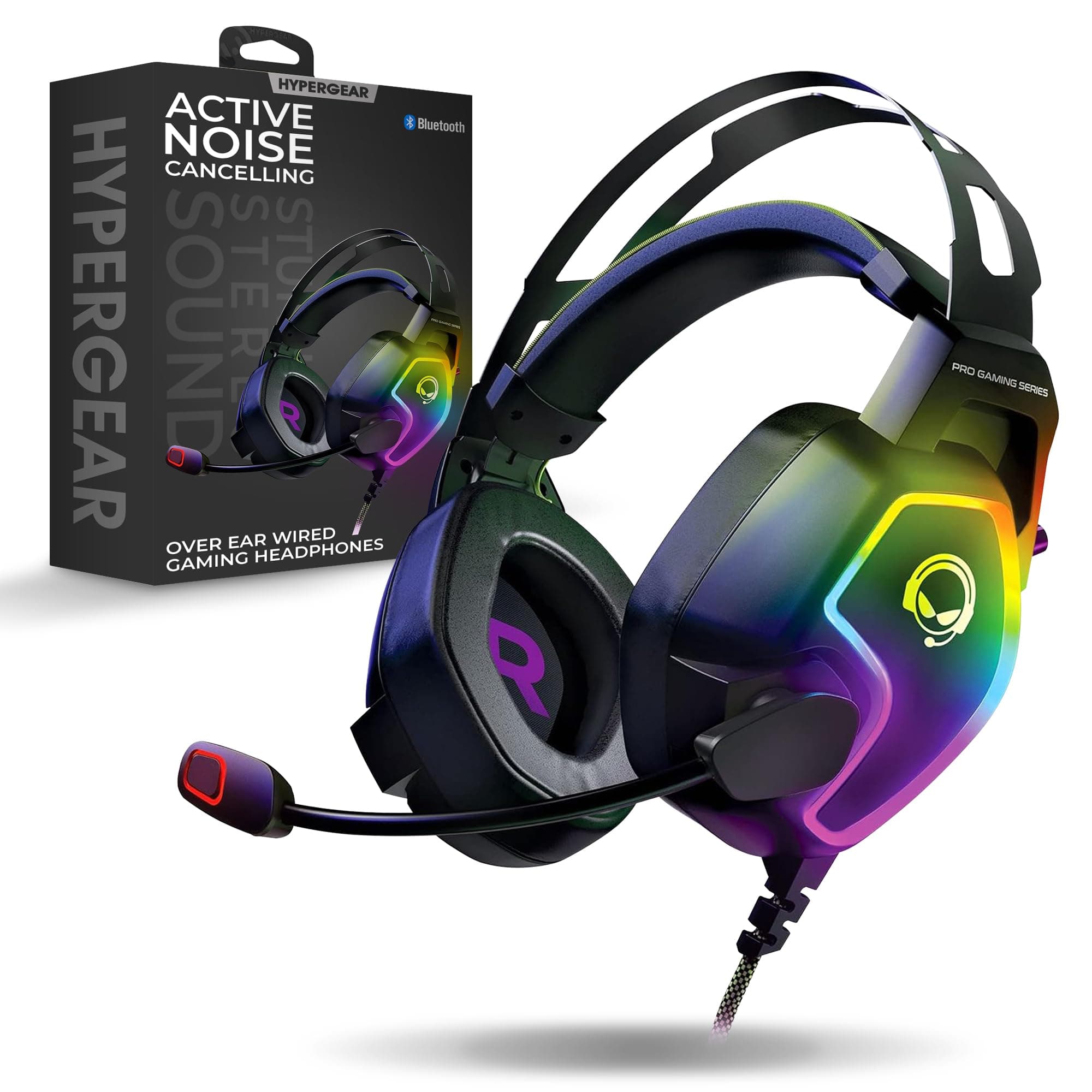 HYPERGEAR Multiplatform Gaming Headset with Noise Rejection Mic, Xtreme Pro Wired Gaming Headphones + LED Mute Indicator Light, in-line Controls, 4-Mode RGB for PC, Mac, Gaming Consoles + More [15596]