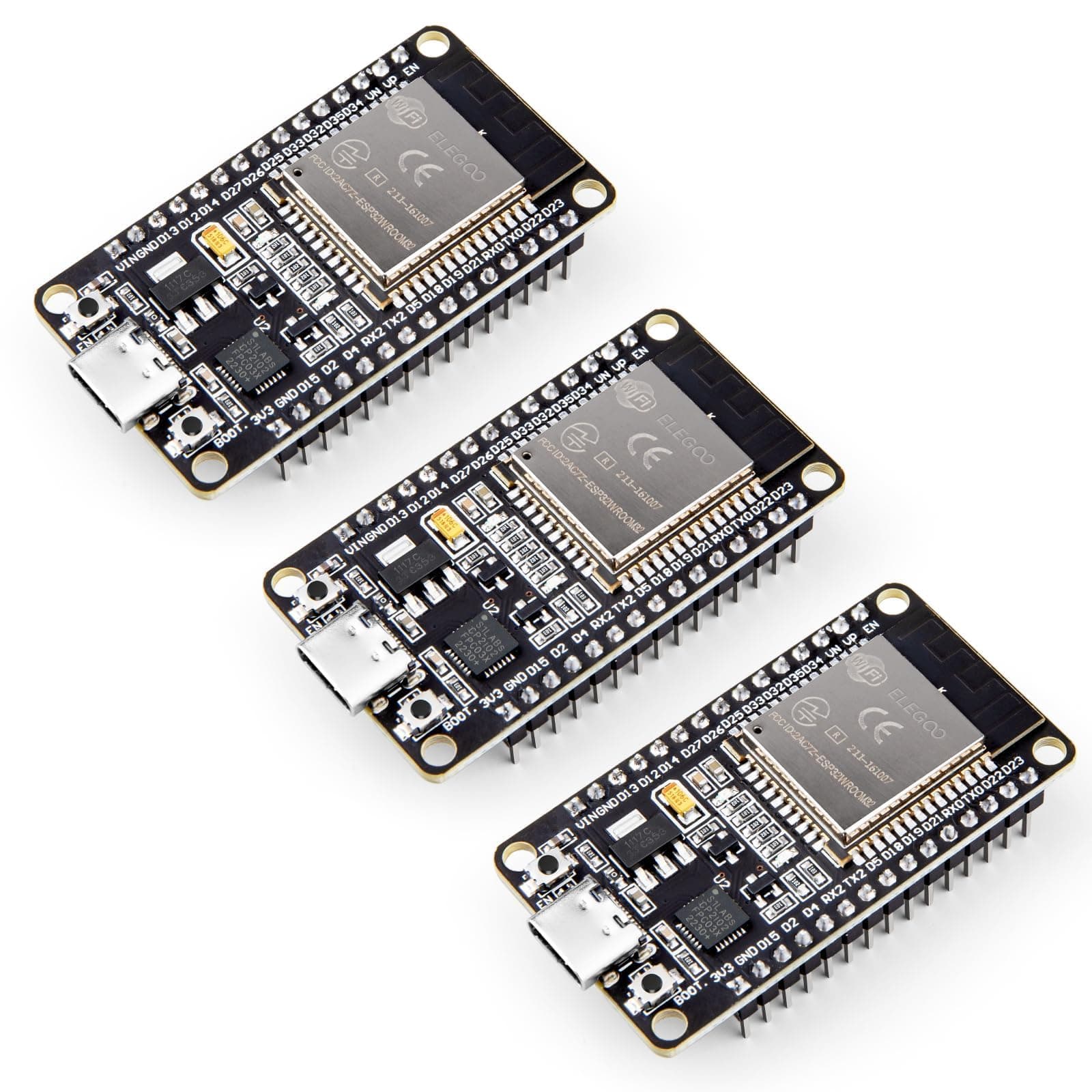 ELEGOO 3PCS ESP-32 Development Board USB-C, 2.4GHz Dual Mode WiFi+Bluetooth 4.2 Dual Core Microcontroller Support AP/STA/AP+STA, CP2102 Chip