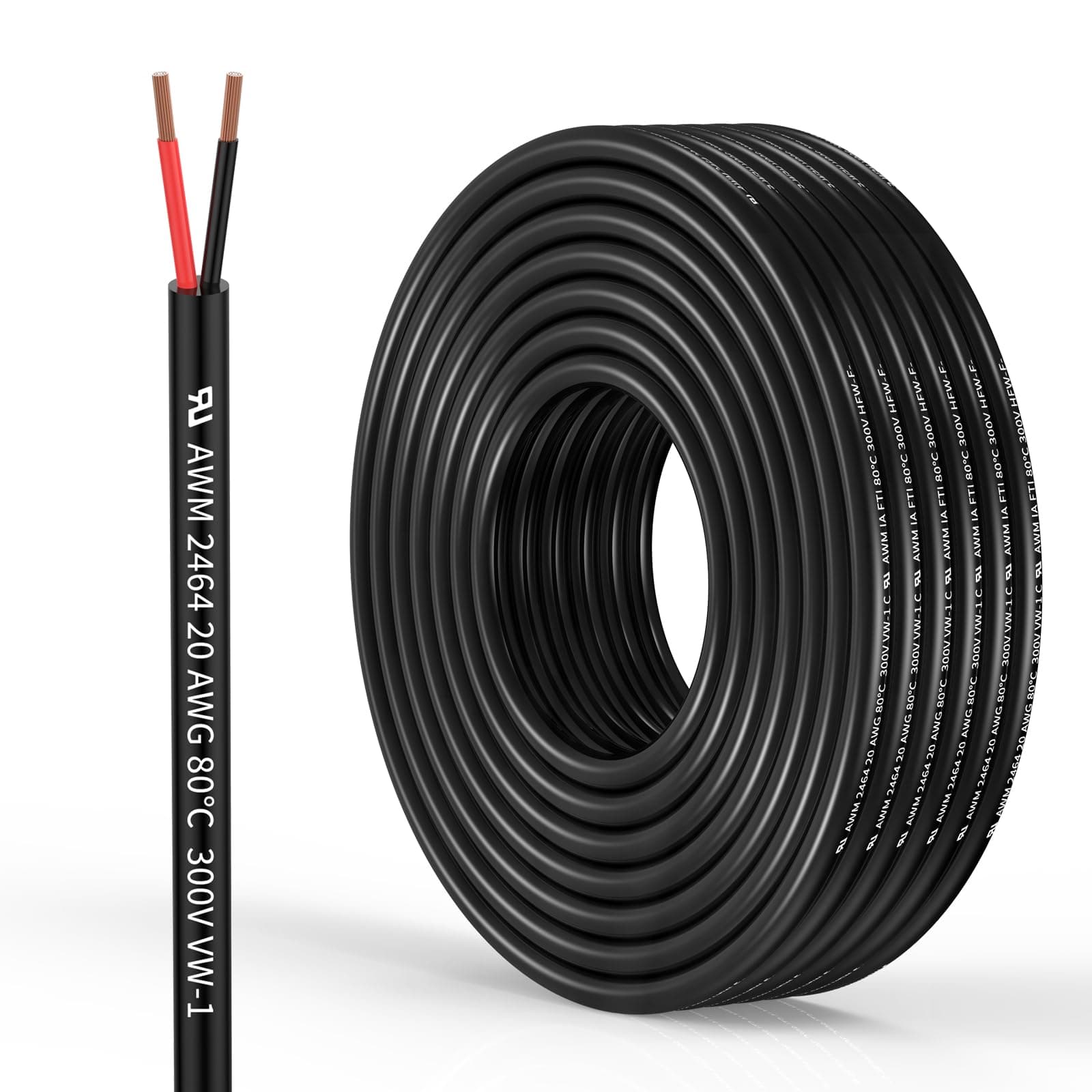 20 Gauge 2 Conductor Electrical Wire 20AWG Electrical Wire Stranded PVC Cord Oxygen-free copper Cable 32.8FT/10M Flexible Low Voltage LED Cable for LED Strips Lamps Lighting Automotive(20/2AWG-32.8FT)