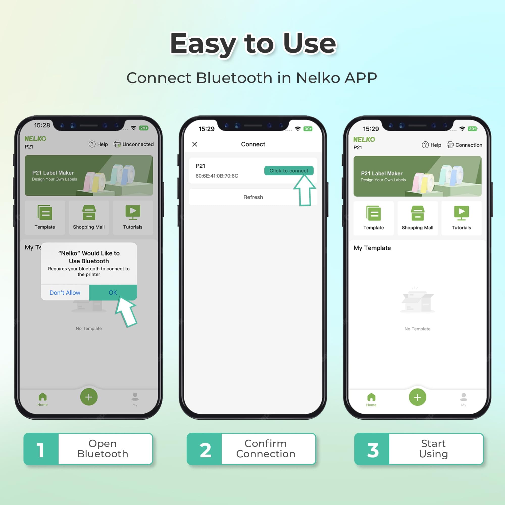 Nelko Label Maker with Tape, P21 Bluetooth Label Printer, Wireless Mini Label Maker with Multiple Templates for Office and Home Organization, Blue