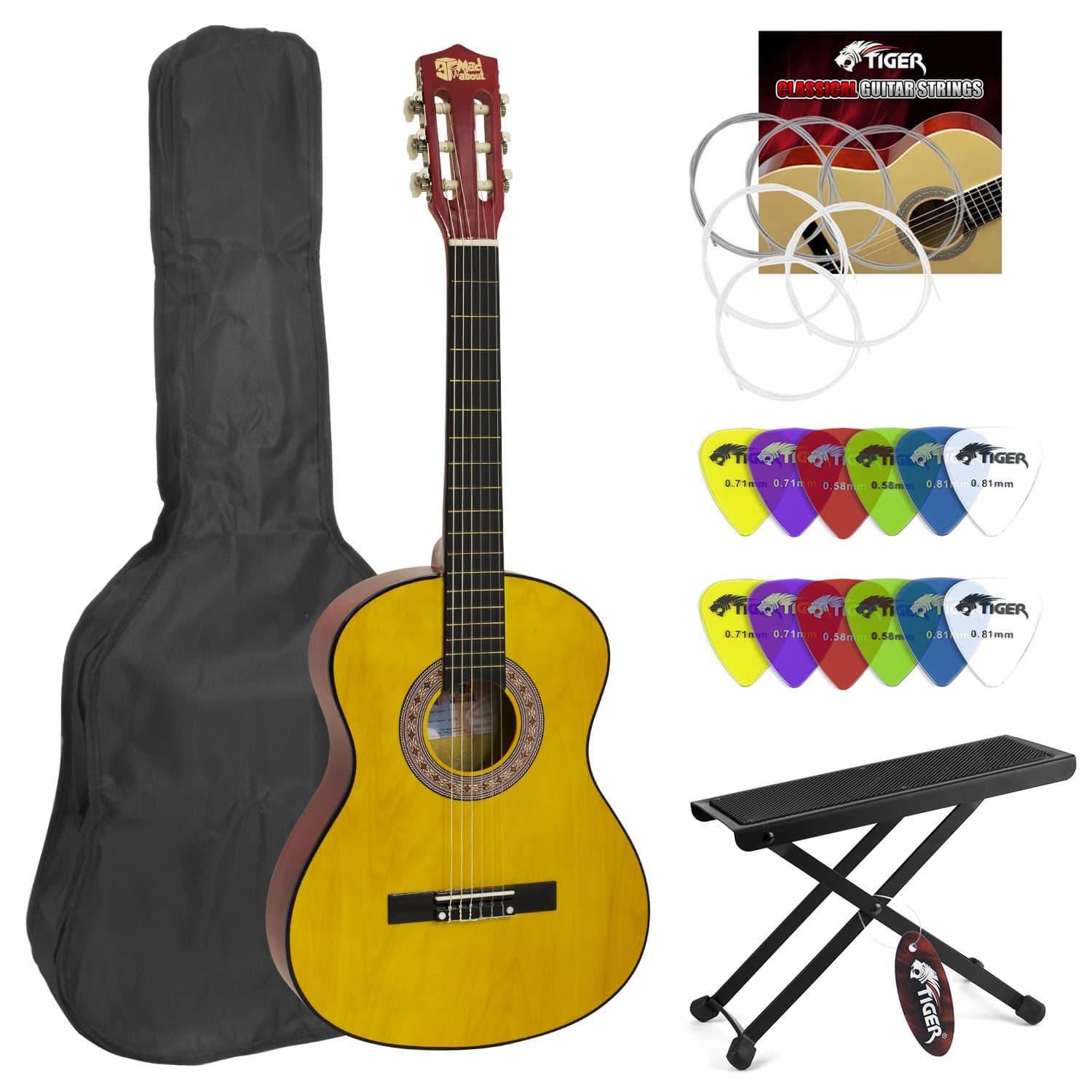 Mad About Classical Spanish Guitar for Students - 3/4 Size - Footstool & Plectrums