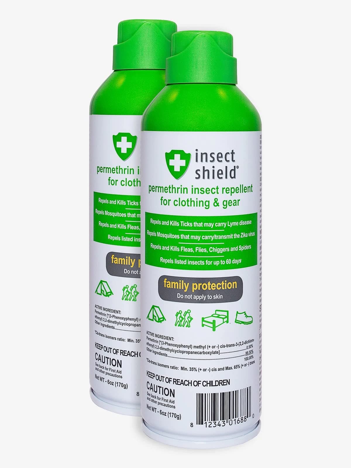 Insect Shield Premium Permethrin Spray - Tick, Flea, Fly, Mosquito, Chigger, Spider & Bed Bug Repellent for Clothing, Gear, Furniture, & Tents, Last up to 60 Days, Clear, 6 Oz Aerosol, Pack of 2