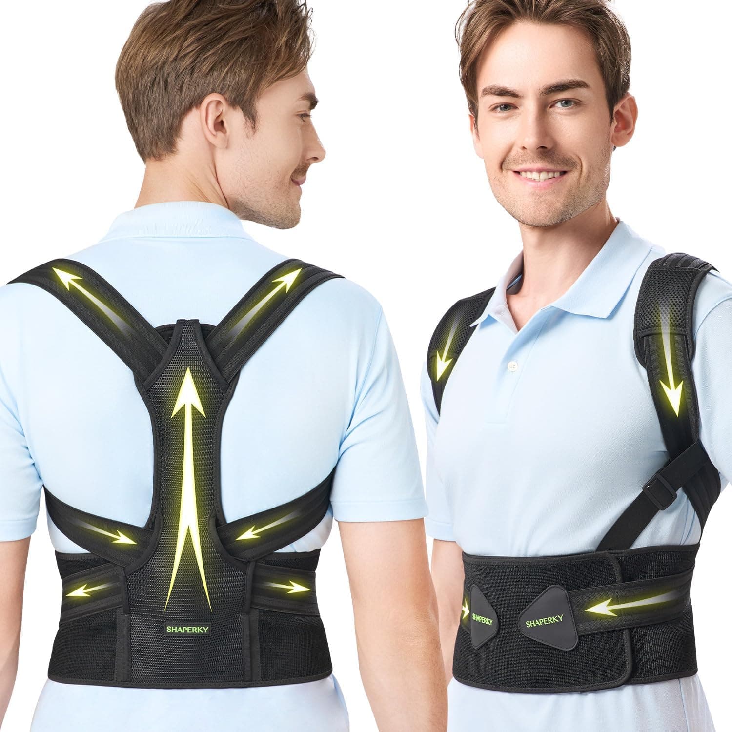 SHAPERKY Posture Corrector for Women and Men, Adjustable Upper Back Brace for Posture Hunchback Support and Providing Pain Relief from Neck, Shoulder, and Upper Back (1, Small/M)