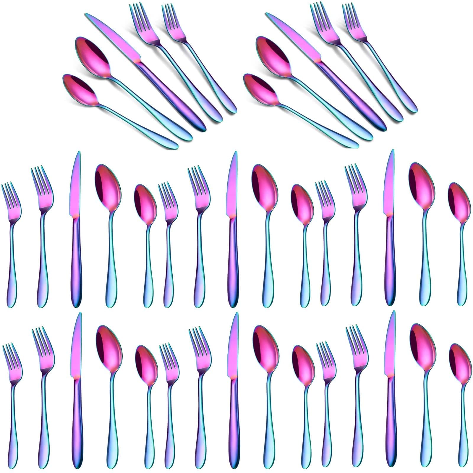 Iridescent Silverware Set Rainbow Flatware Service for 8 Stainless Steel Cutlery 40 Pieces Heavy Forks and Spoons Knives for Wedding Parties Resturant Everyday Use