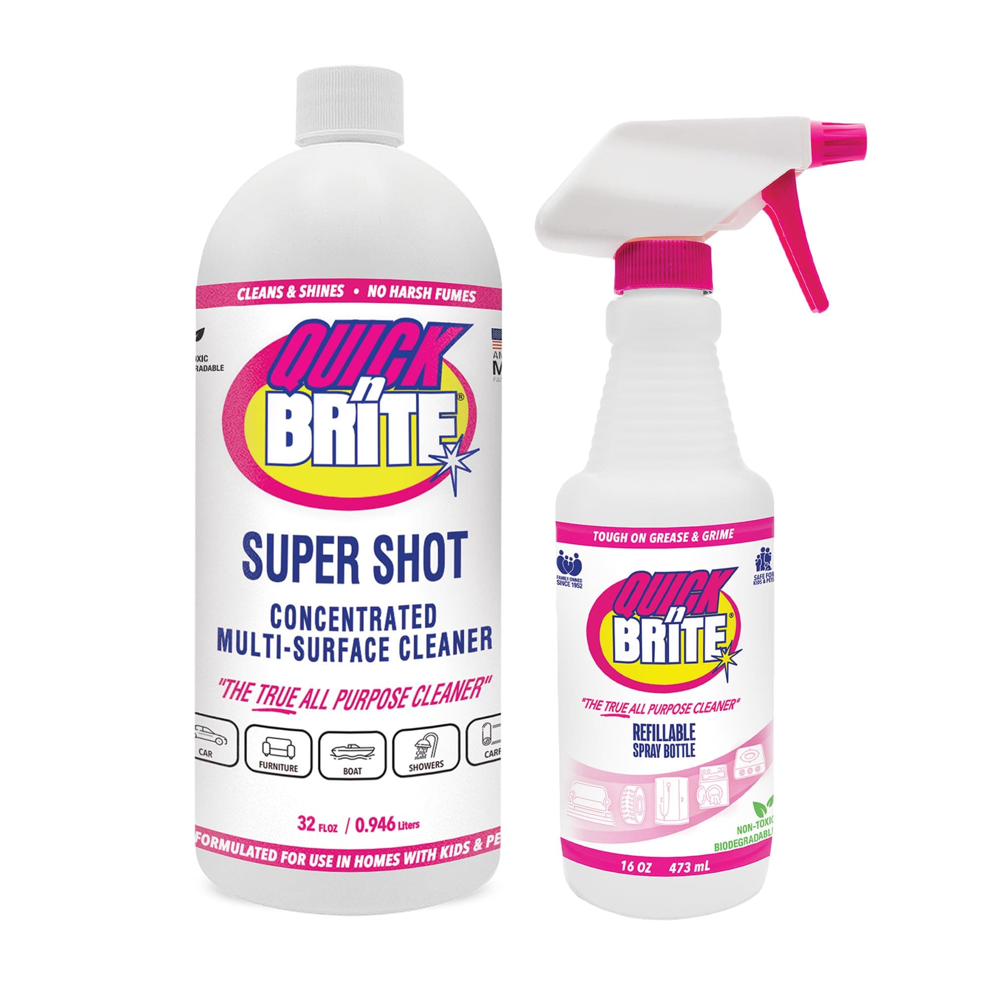 Quick 'n Brite Super Shot Liquid Cleaner, True All Purpose Cleaner, Concentrated, 32 oz