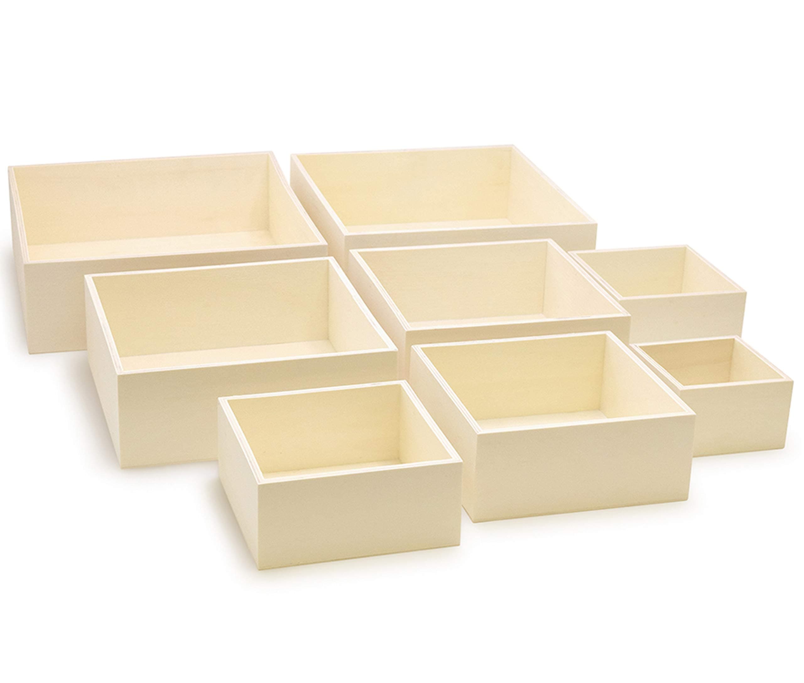Wood Craft: 3.18"-8.63" 8 Small Nested Paintable Wooden Boxes/Trays