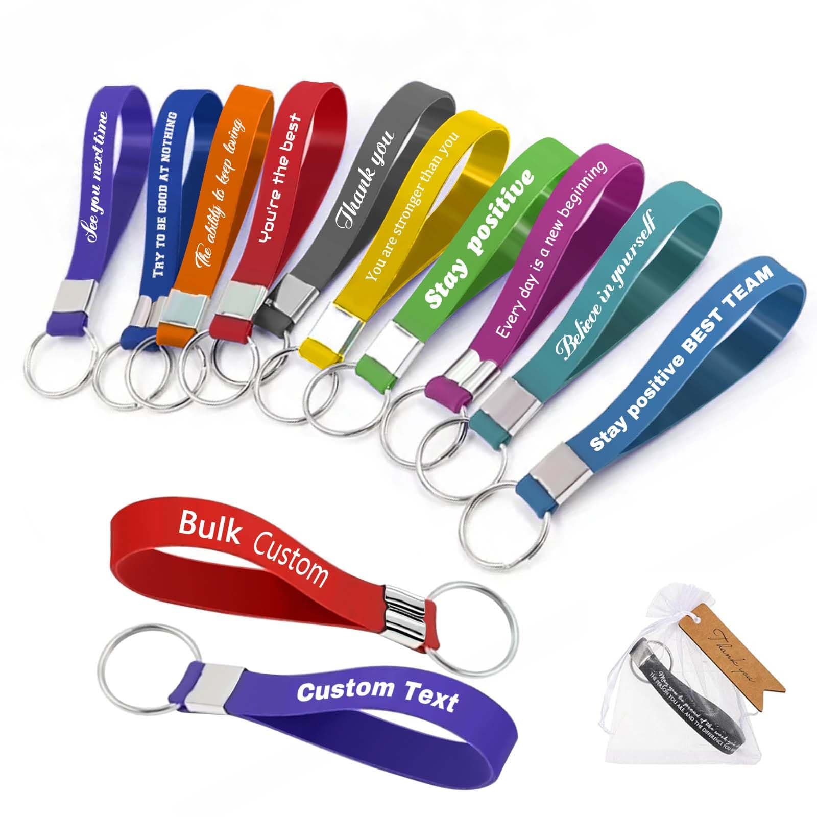 5/10/50/100 Bulk Custom Keychains Silicone Personalized Keychains Customized Text/Logo Keyrings for Events, Awareness, Motivation Customizable