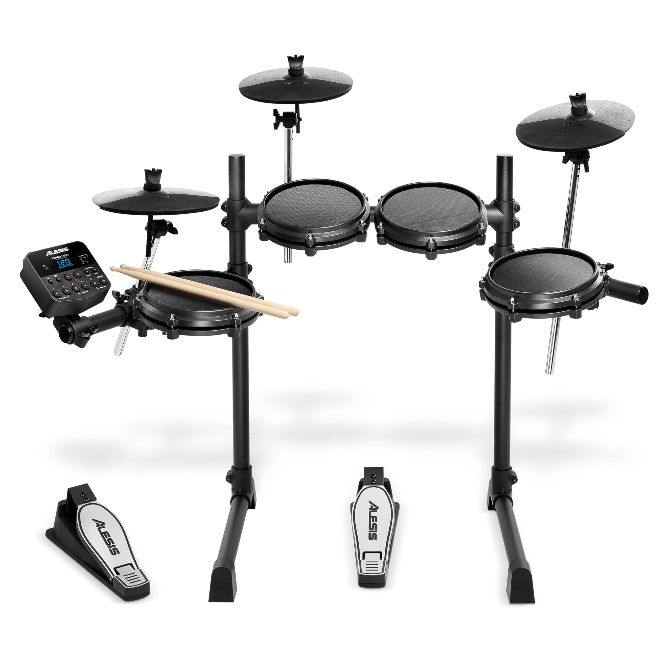 Alesis Turbo Mesh Kit Electronic Drum Set, Mesh Head, 7 Pieces, 3 Cymbals, Over 100 Sound Sources, 30 Demos, Compact Drum, Online Lessons, Drums, Practice, Japanese Instruction Manual (English