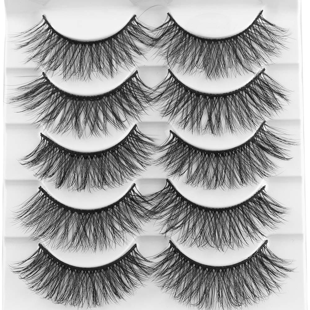 outopen Mixed 3D Mink Hair False Eyelashes Full Strips Thick Cross Long Lashes Wispy Fluffy Eye Makeup Tools5 Pairs (Q1)