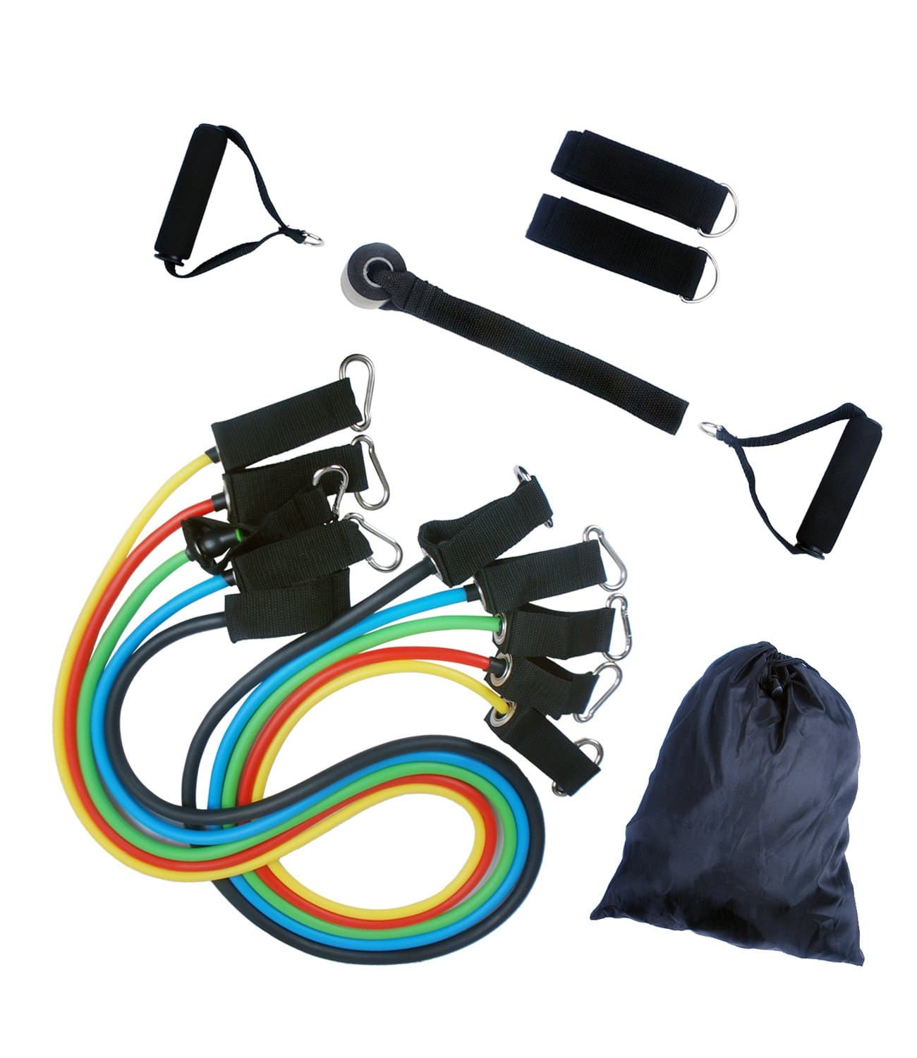 Exercise Resistance Loop Band Set, 5 Stackable Fitness Bands with Door Anchor, Handles, Ankle Straps/Ropes - For Resistance Training, Physical Therapy, Home Workouts