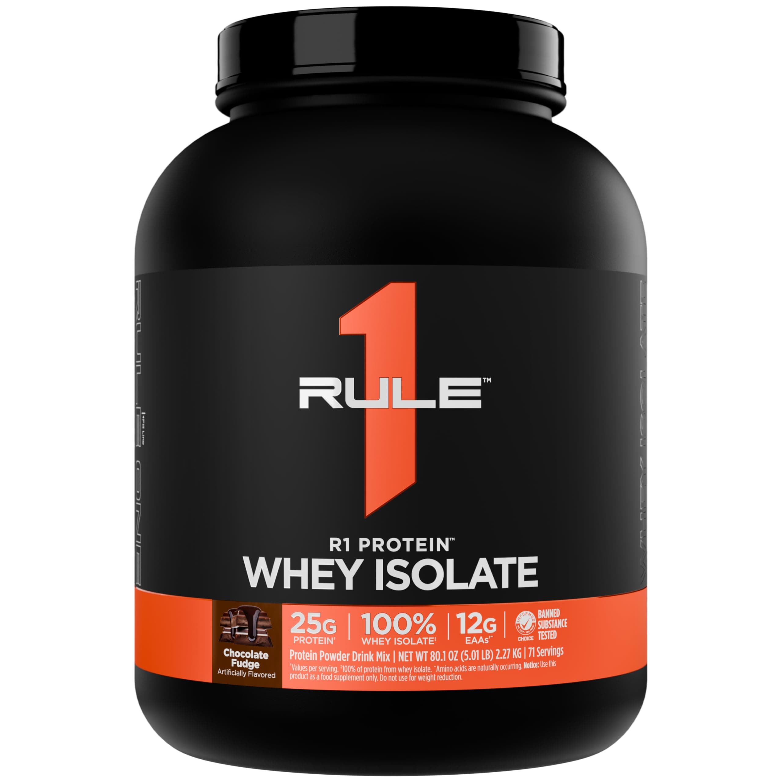R1 Protein Whey Isolate - with 25g Protein & 6g BCAA Exclusively from Isolated & Hydrolyzed Sources for Workout Recovery (5 Pounds, Chocolate Fudge)