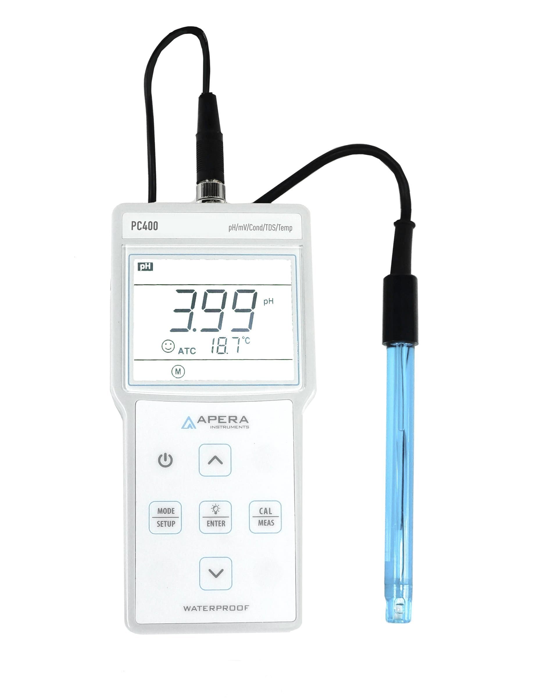 AI413 PC400 Portable Multi-Parameter Meter Kit (pH/EC/TDS/Temp.), 6 Bottles of Calibration Solutions Included, 1.3" Height, 3.4" Wide, 7" Length