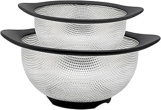 Over The Sink Colander 6 Quart Fine Mesh Stainless Steel Strainer Basket Whit Expandable Rubber Grip Handles - Strain, Drain, Rinse Fruits, Vegetables
