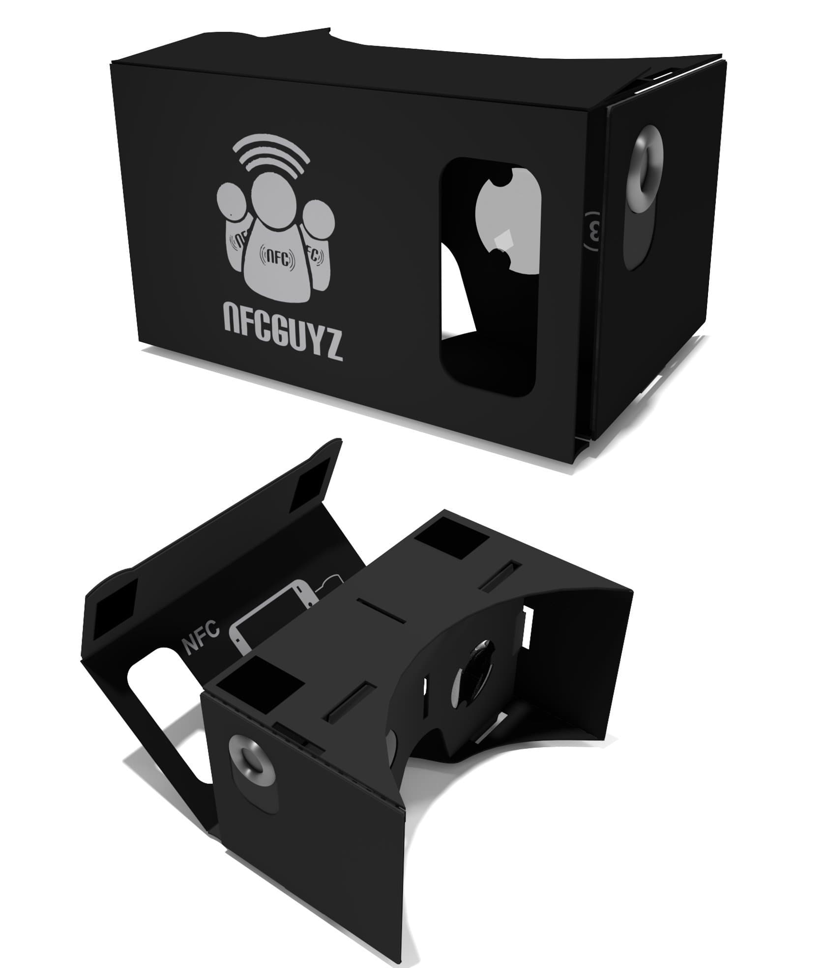 BLACK Google Cardboard Complete Kit Virtual Reality VR 3D Glasses From NFCGuyz With Premium Feel Carboard - Pre-Built And Ready To Assemble Top Quality With Numbered Instructions - NFC - Magnets - Velcro and Lenses New