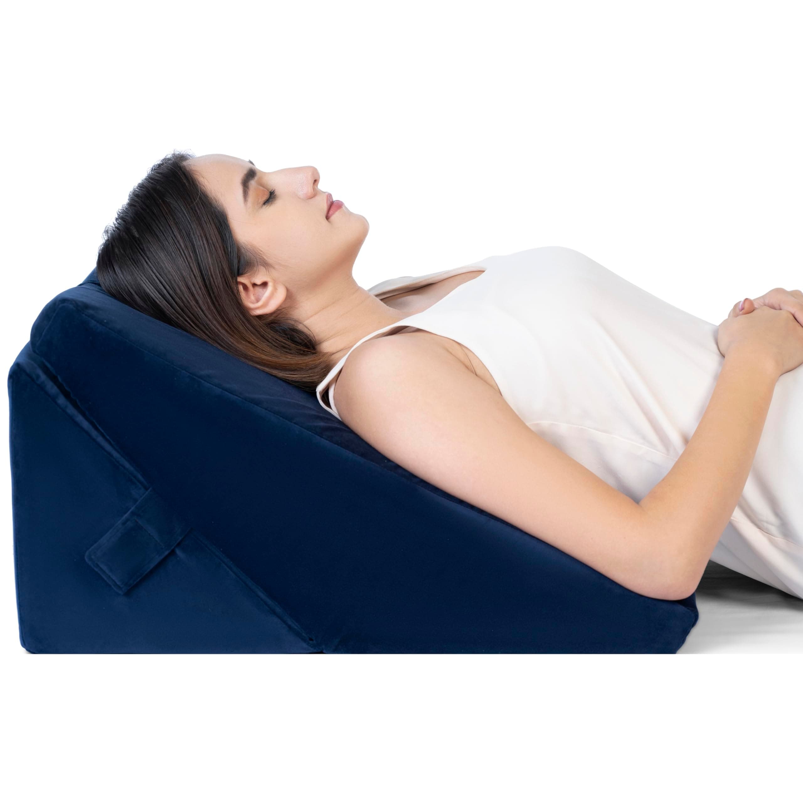 FOVERA Wedge Pillow for Back Support, Adjustable Memory Foam Bed Wedge Pillow for Sleeping, Acid Reflux, GERD, Snoring, Pregnancy, Post-Surgical Recovery (Velvet Navy Blue, Standard - 22x22x12 Inch)