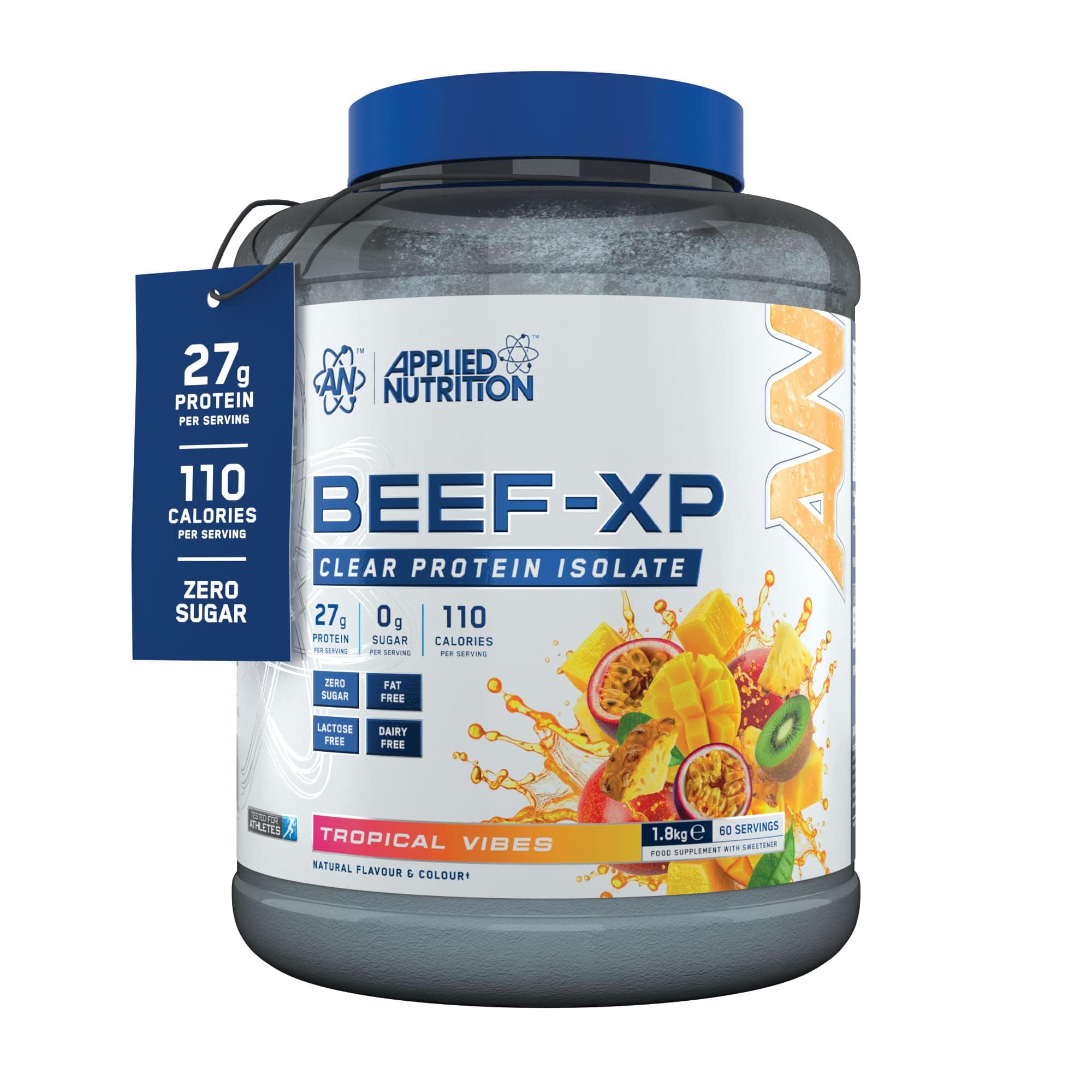 Applied Nutrition Beef XP - Clear Hydrolysed Protein Isolate, Fruit Juice Style, Dairy Free Beef Protein Powder, Lactose Free, Zero Sugar, Low Fat (1.8 Kg, Tropical Vibes)