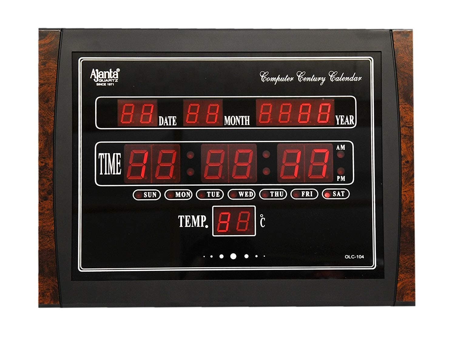 Ajanta Quartz Digital Green Led Rectangle Wall Clock Olc - 104 (39.6 Cm X 29.6 Cm X 4.5 Cm) - Plastic