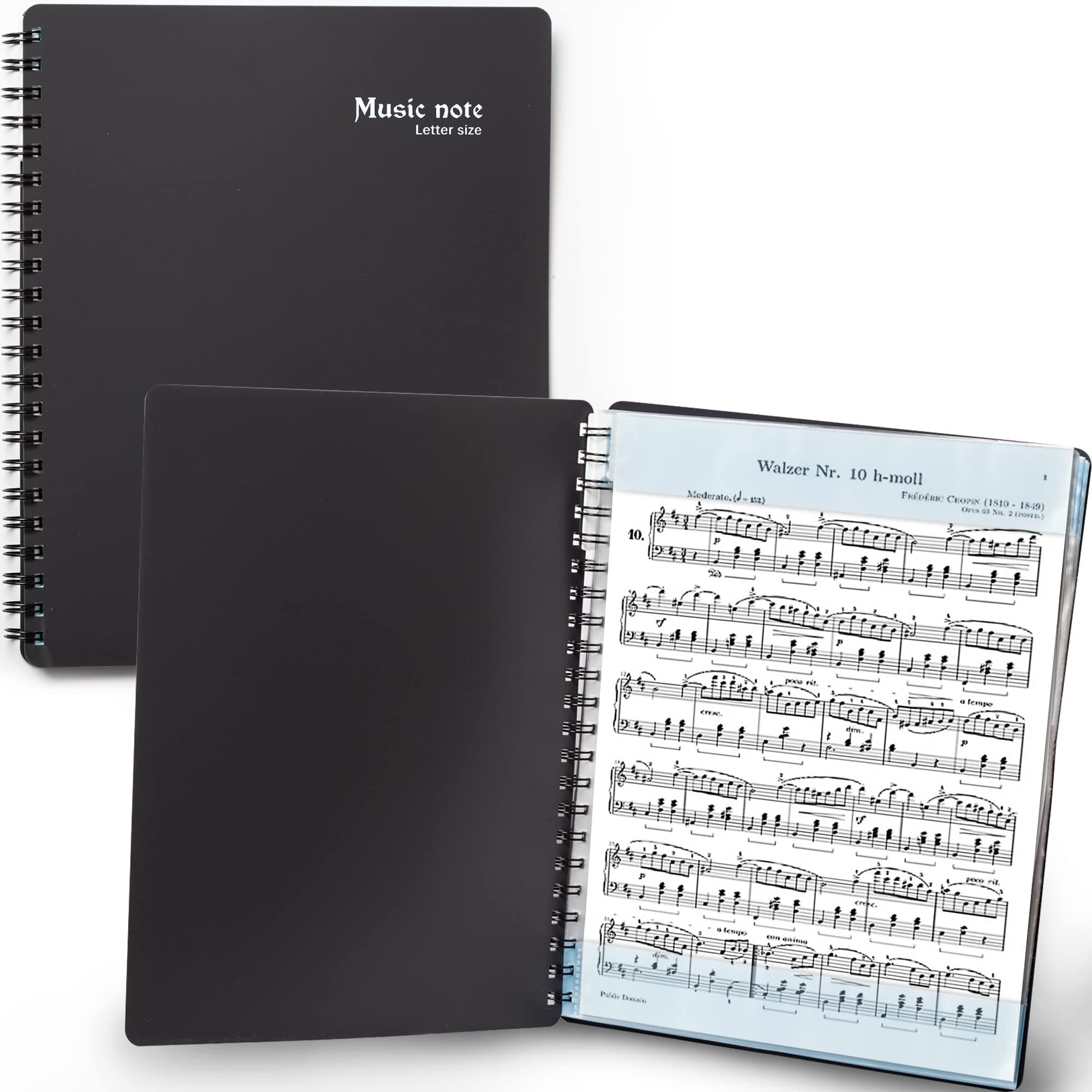 Sheet Music Folder (1 Pack, Black) – 40 Sleeves Display 80 Pages Spiral Binder Organizer for Music Stand – Fits Letter Size 8.5 x 11 Inch – Direct Page Writing with Detachable Name Tag