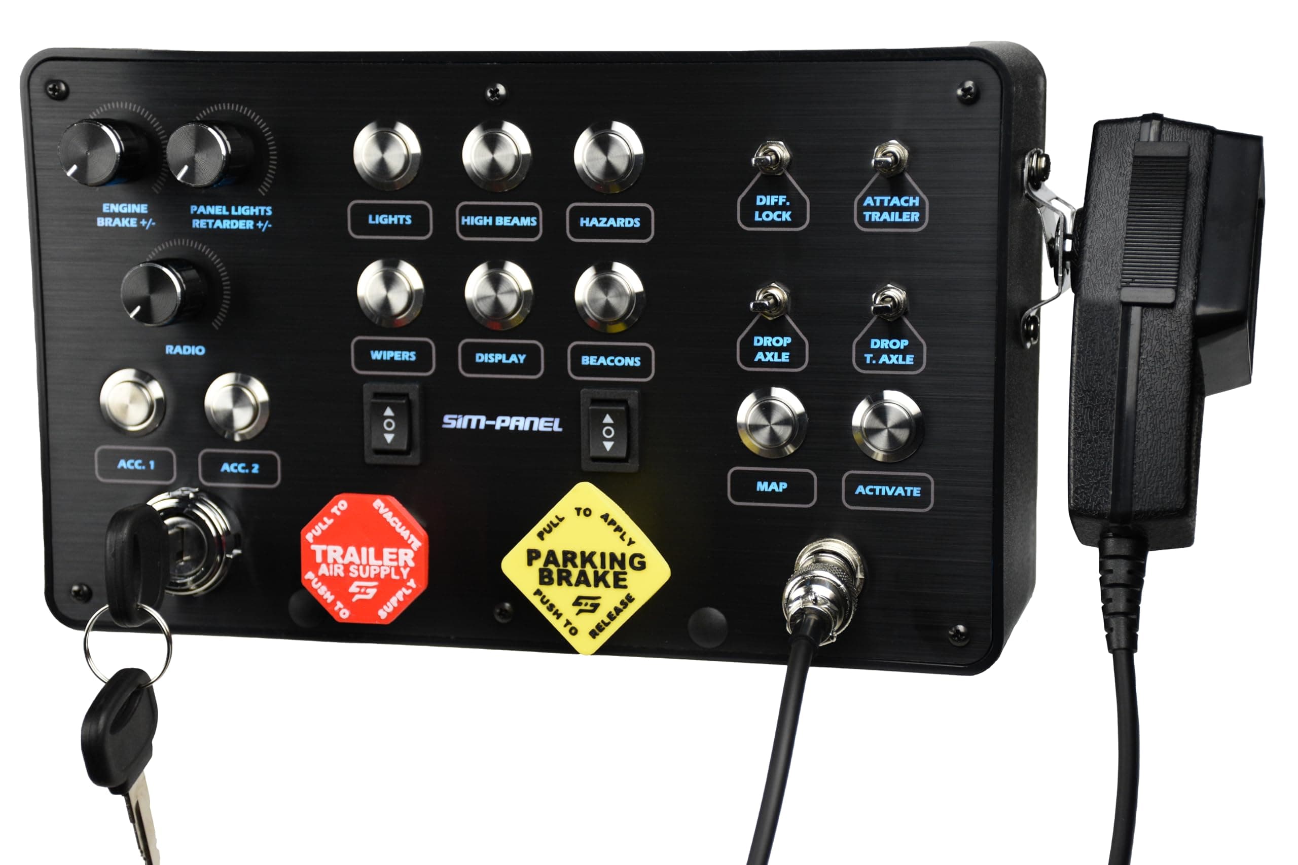 Classic 2 Button Box for ATS/ETS2 (American Truck Simulator/Euro Truck Simulator) (Premium Black Brushed Aluminum Finish with CB Communications)