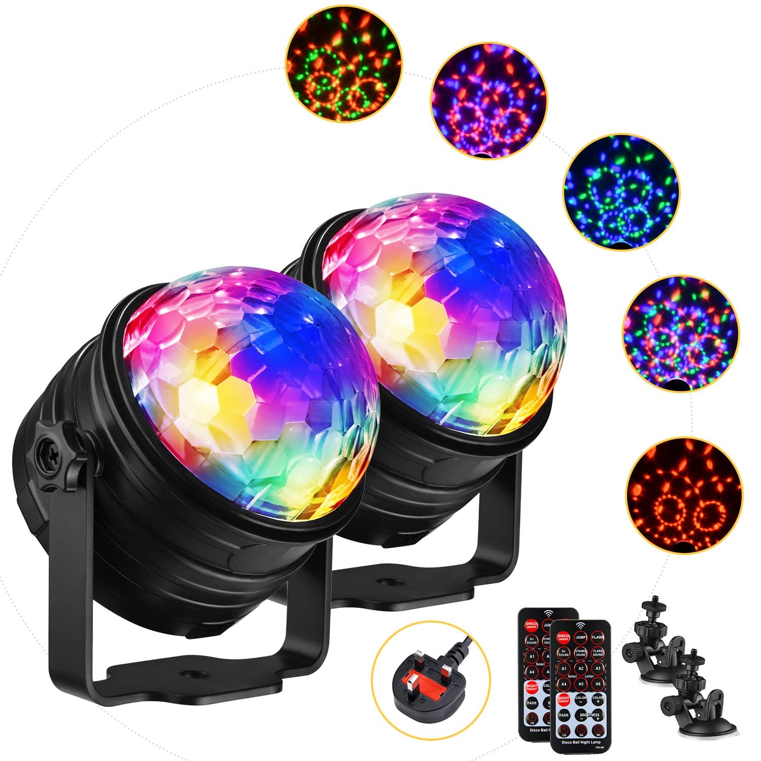 2 Pack Disco Lights Plug in, Kohree 2 in 1 Sound Activated Disco Ball Light with Mood Light Mode, 7 Colors RGB Remote Control Disco Party Lights for Kids Birthday Home Party & Bedroom Decoration