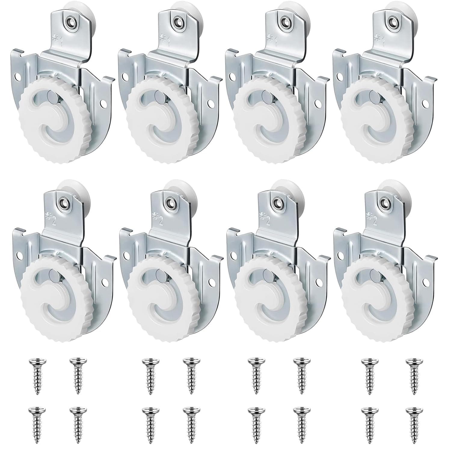 AcideaSliding Closet Door Roller Kit, 8 Pack 4 Set Sliding Door Hangers in Zinc Plated Include 8 Sliding Door Rollers Bypass Sliding Hardware Knob Adjustable Door Hooks with 16 Screws