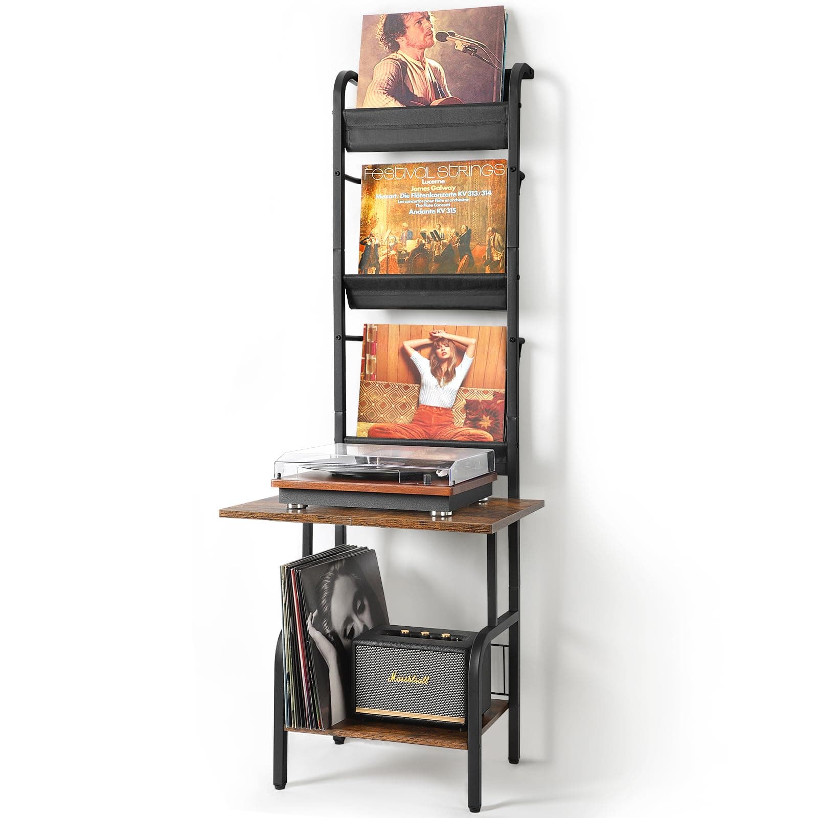 Record Player Stand with Vinyl Storage, Record Player Table with Vinyl Record Storage up to 200 Albums, Turntable Stand with Record Holder Display Shelf, Record Player Cabinet Organizer Rack