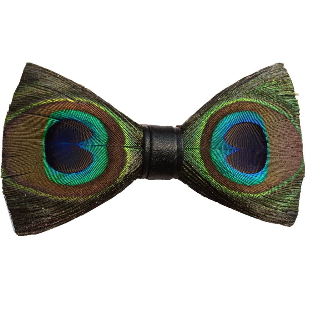 Novelty Feather Bow Tie Natural Material Bowtie (Peacock)