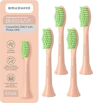 Brushmo Replacement Toothbrush Heads, Compatible with Philips One for Sonicare Electric Toothbrush Handles HY1022, 4 Standard Heads with Tongue Cleaner, Soft DuPontBristles, BM124m, Shimmer