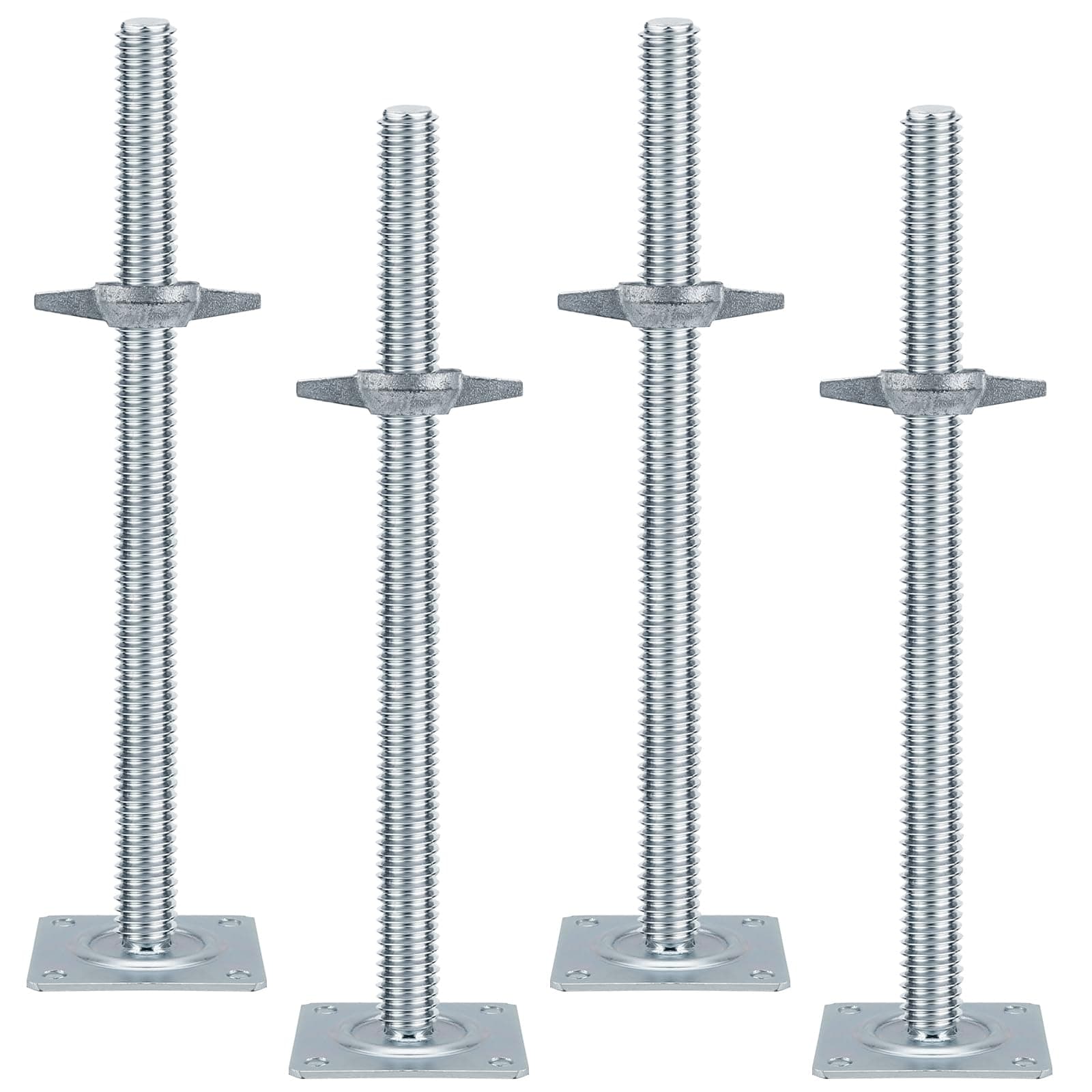Yzzwer 18" Scaffold Adjustable Leveling-Jack Parts - Galvanized Solid Threaded Rod Scaffolding Feet for Baker Style Scaffolding 4 Pack