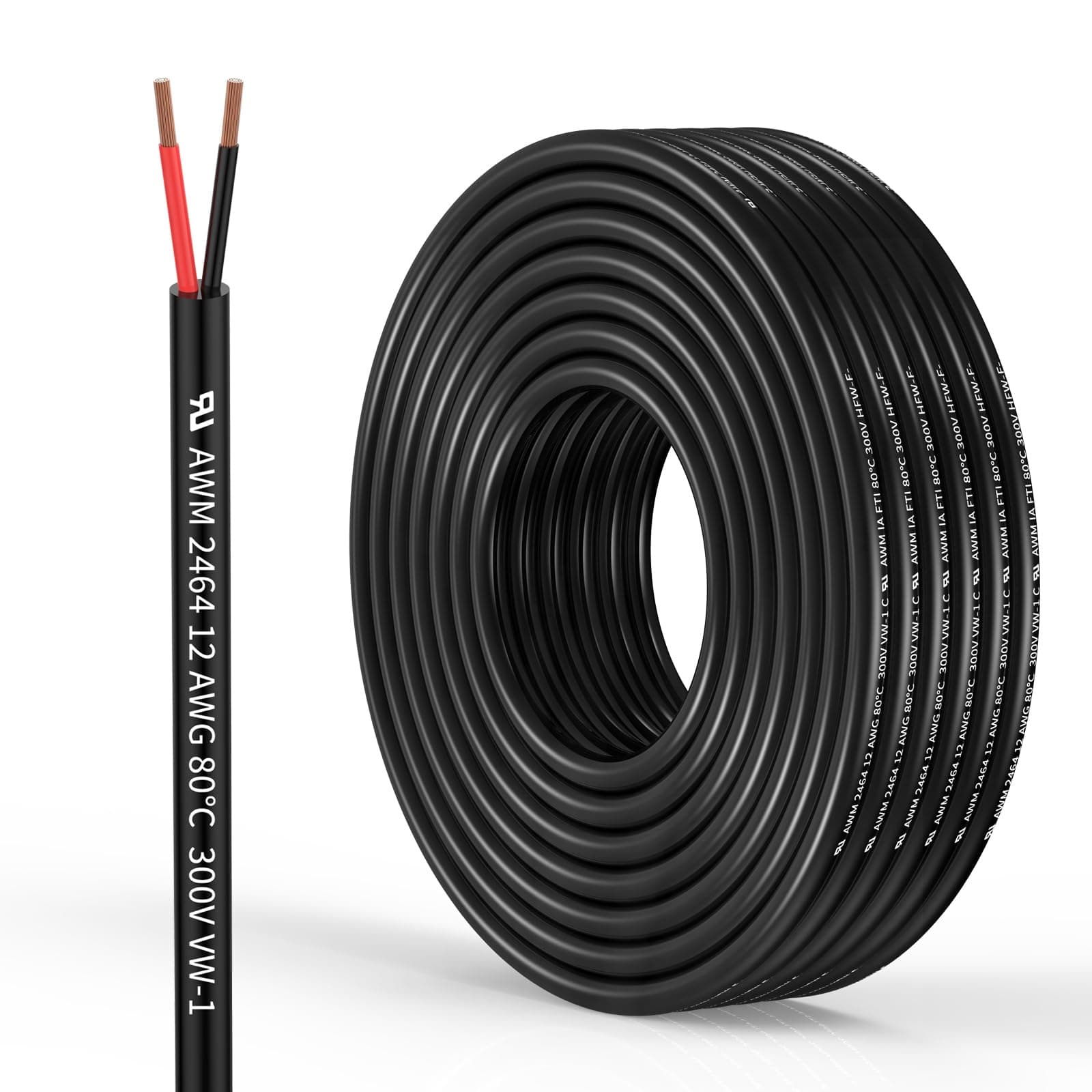 12 Gauge 2 Conductor Electrical Wire 12 AWG Wire Stranded PVC Cord Oxygen-Free Copper Cable 10FT/3.1M for Outdoor Lighting Automotive Battery Solar Panel (12/2AWG-10FT)