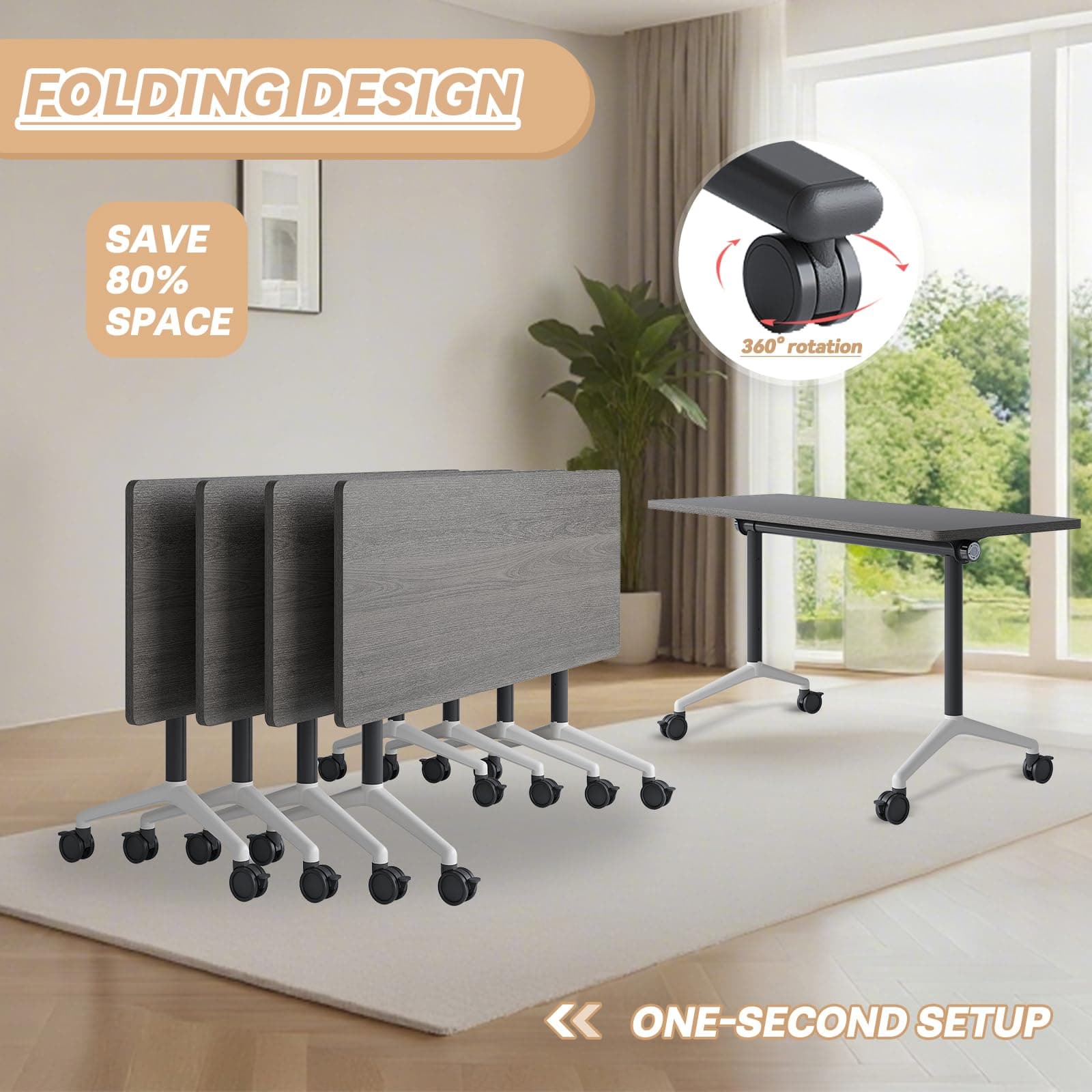 6-8 Person Conference Table Folding Conference Table for Office,Training, Seminar,Schools Modern Wood Conference Meeting Room Table Large Rectangular Conference Room Tables (6, Grey, 55in)