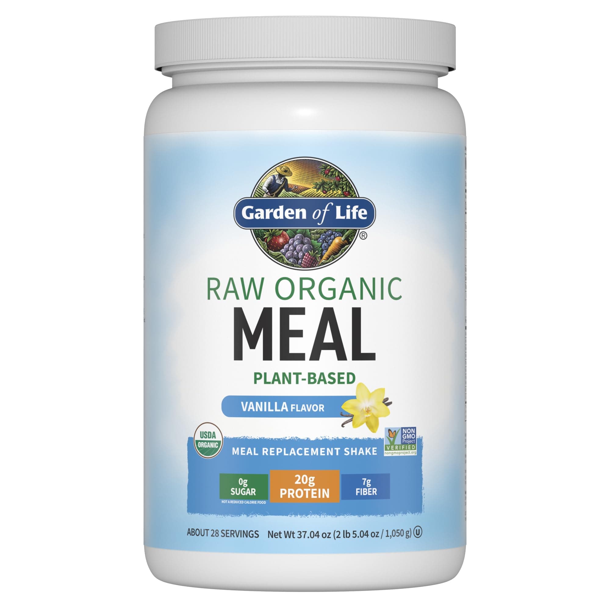 Garden Of Life Raw Organic Meal Replacement Powder - Vanilla, 28 Servings, 20G Plant Based Protein Powder, Superfoods, Greens, Vitamins Minerals Probiotics & Enzymes All-In-One Meal Replacement Shake