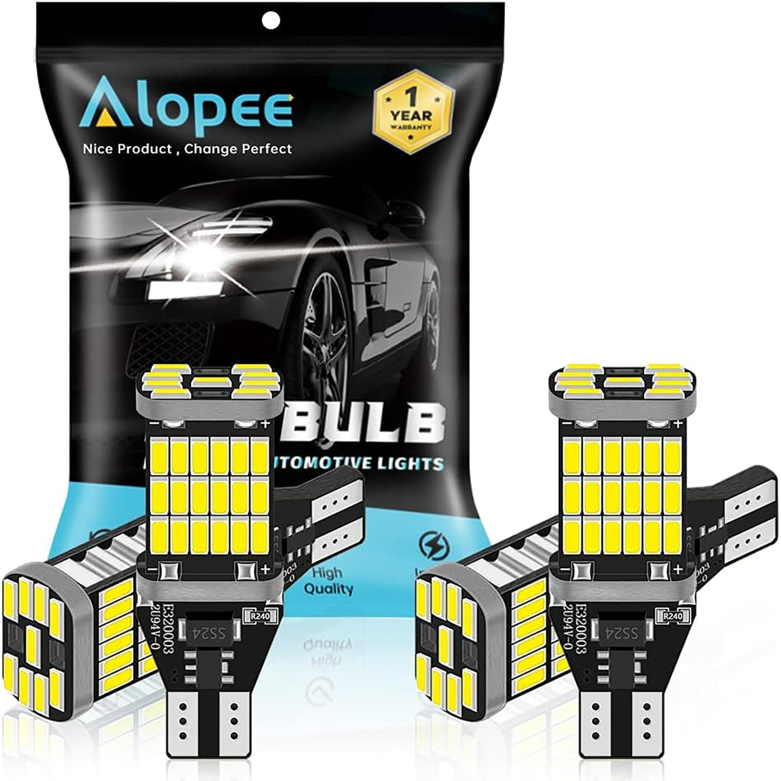 Alopee 4pcs 921 LED Bulb Reverse Light 6500K White 912 LED Bulb Non Polarity Canbus Error Free Back up Light Bulb for T15/902/904/906/579/W16W Reverse Bulb Backup Light 45SMD 4014 Chips 12~18V DC