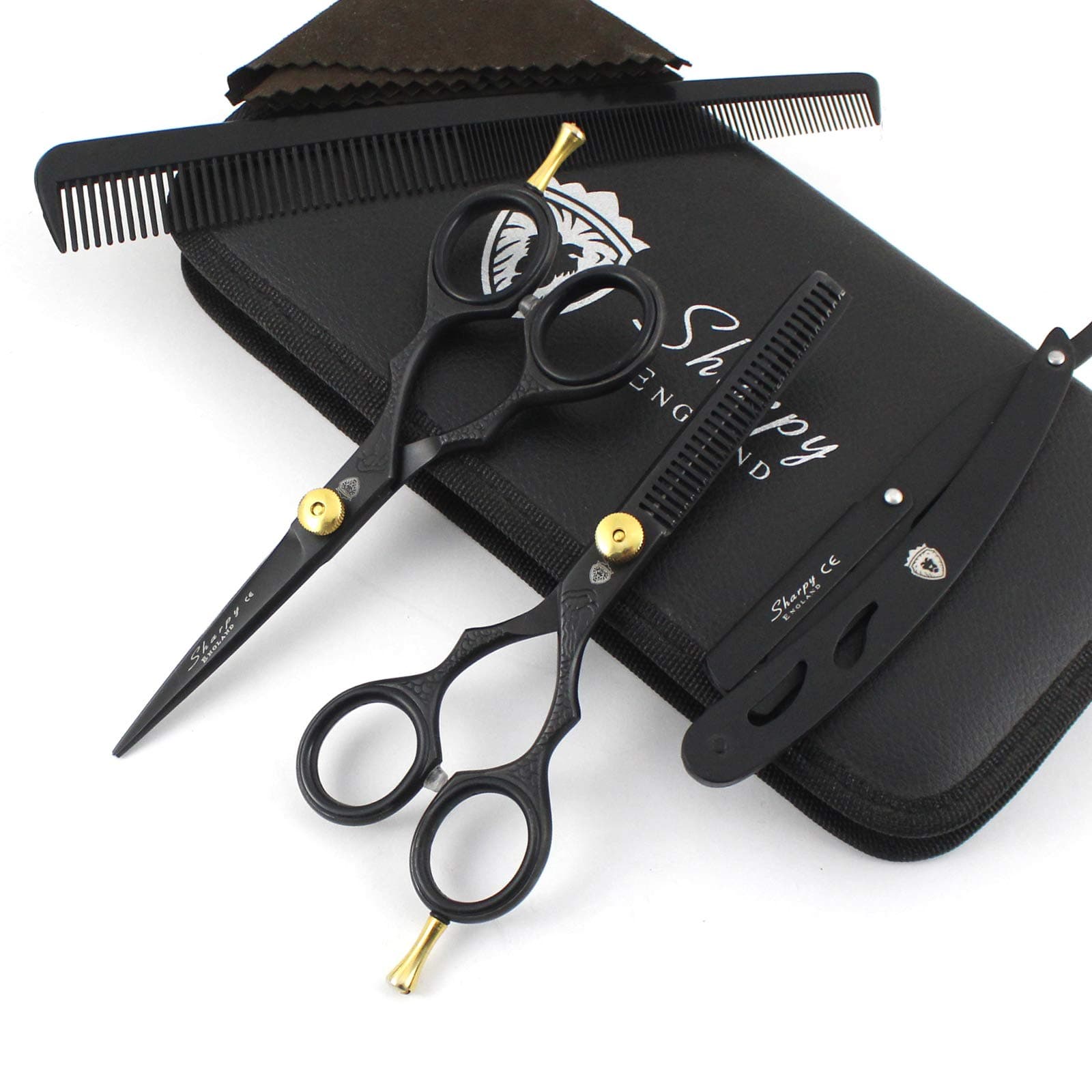 SHARPY® - Hairdressing Barber Salon Scissors, Thinning Scissors set 5.5" Inch Length - Set of Hair Scissors - Razor Edge Barber Scissors Set comes in a Luxury Black Presentation Case